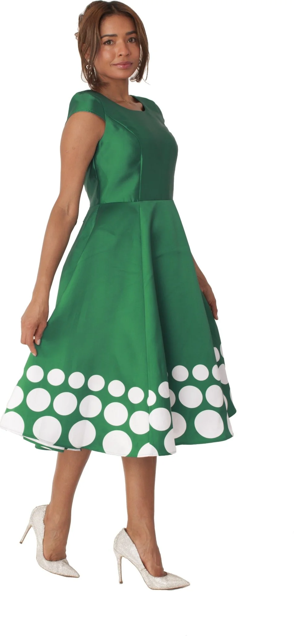 Plus Size Polka Dot Flare Dress Set with Jacket - 4817W - Image 2