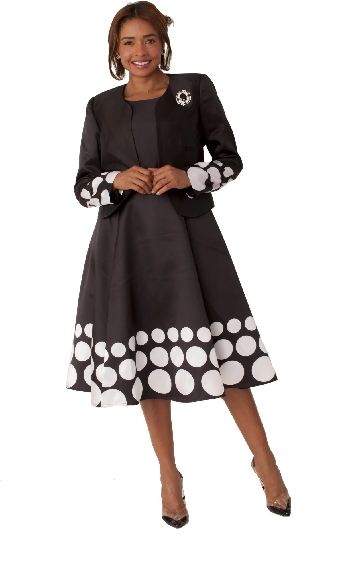 Plus Size Polka Dot Flare Dress Set with Jacket - 4817W - Image 3