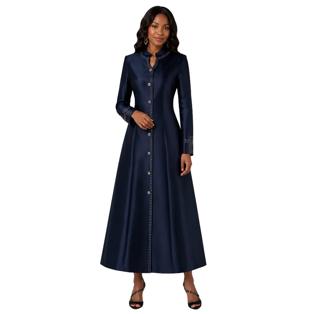 Plus Size Satin Cassock Robe with Rhinestone Button Front - 4445W