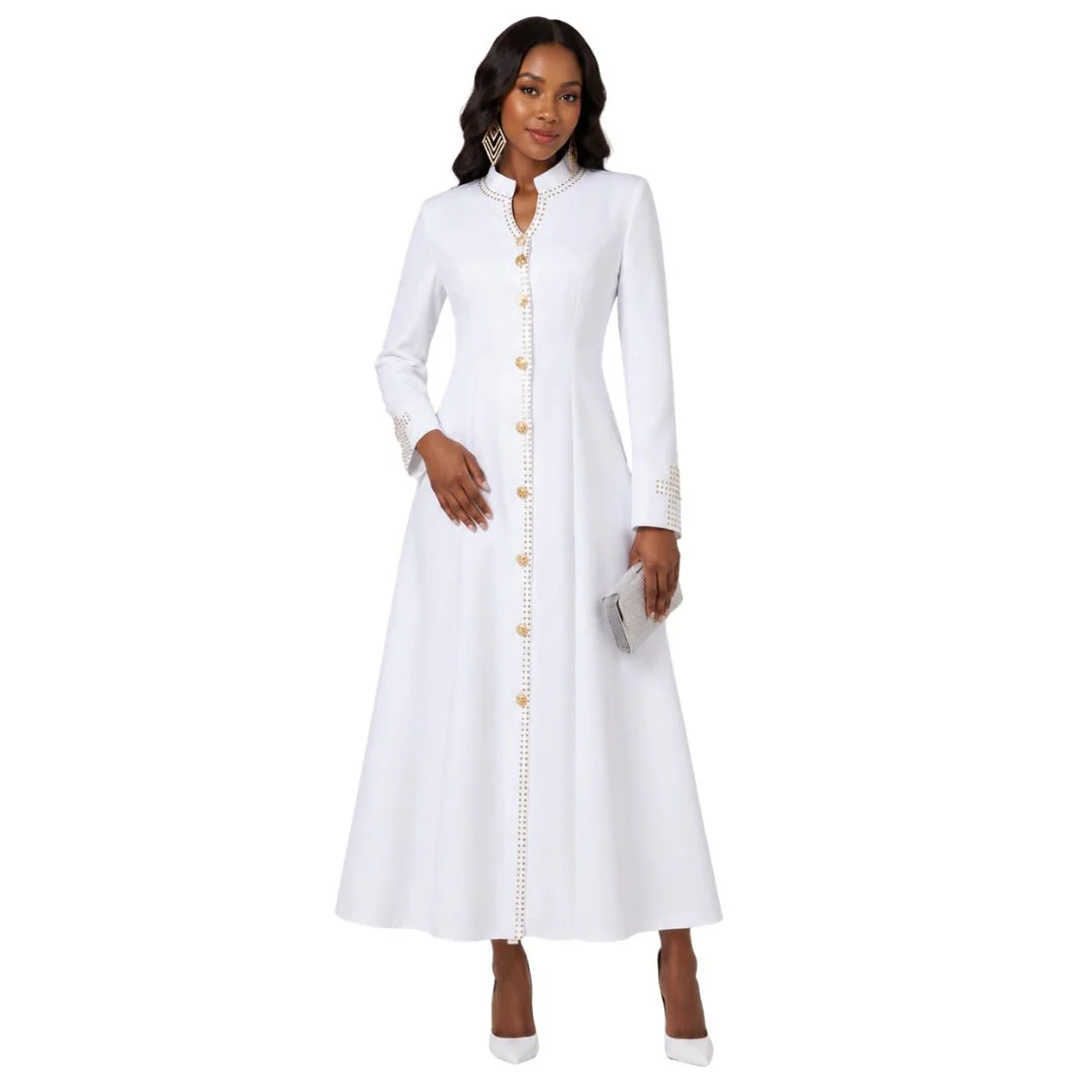 Plus Size Satin Cassock Robe with Rhinestone Button Front - 4445W - Image 2