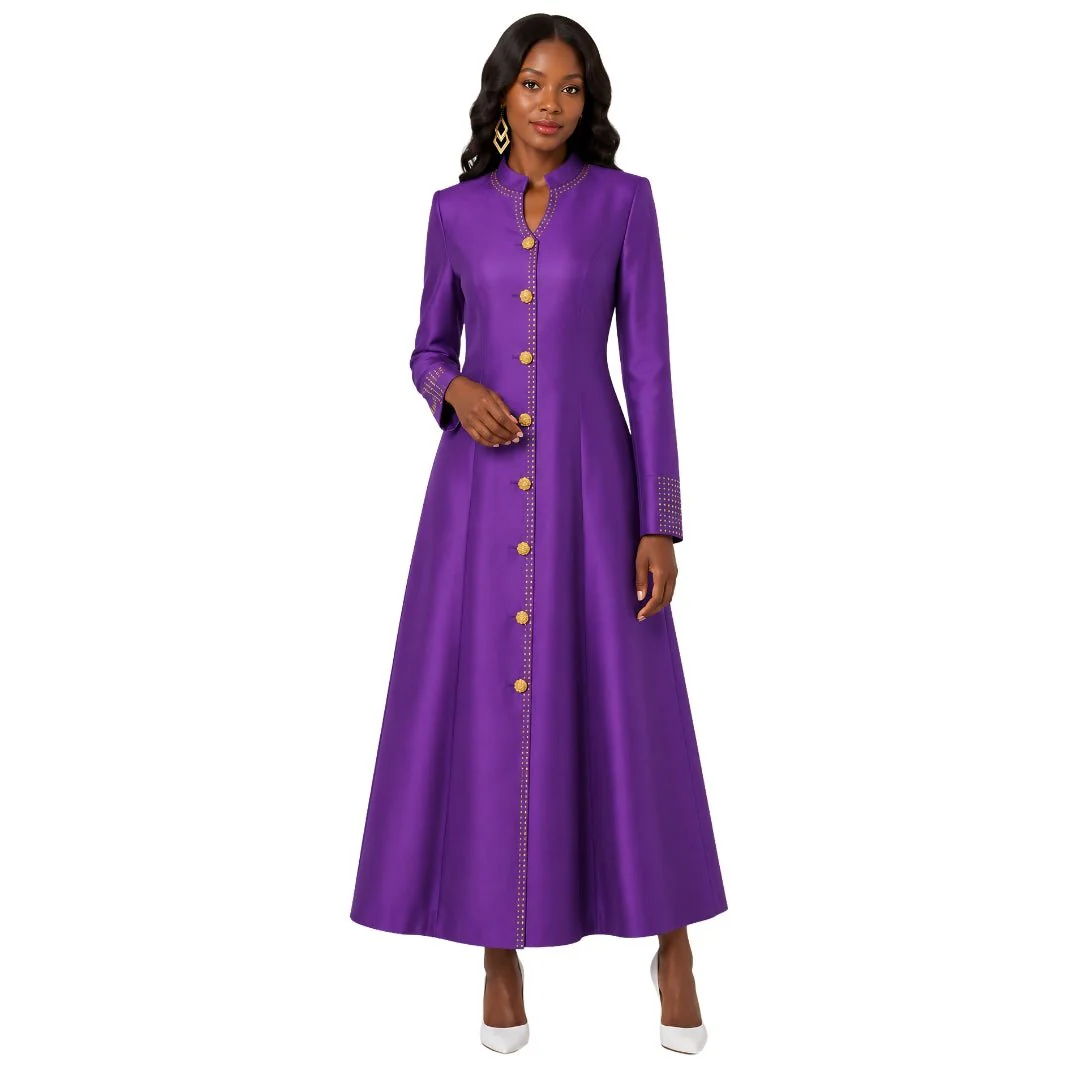 Plus Size Satin Cassock Robe with Rhinestone Button Front - 4445W - Image 3