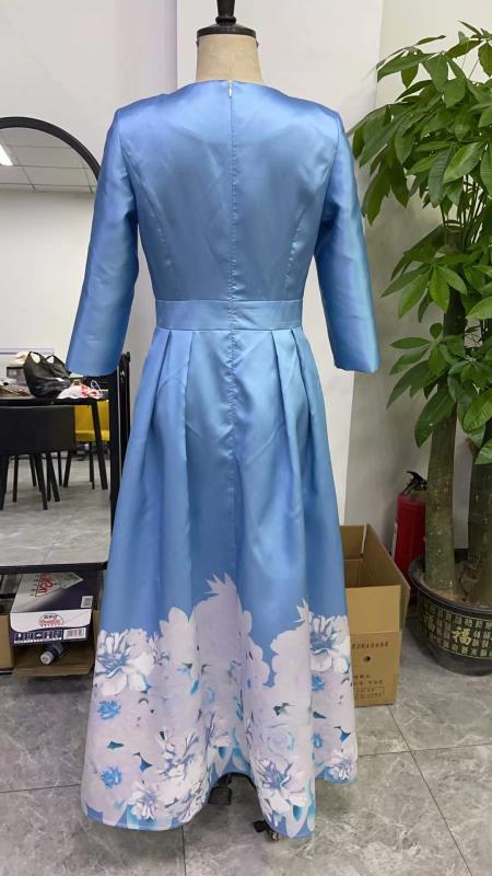 Plus Size Satin Dress with Rhinestone Brooch -4497W - Image 4