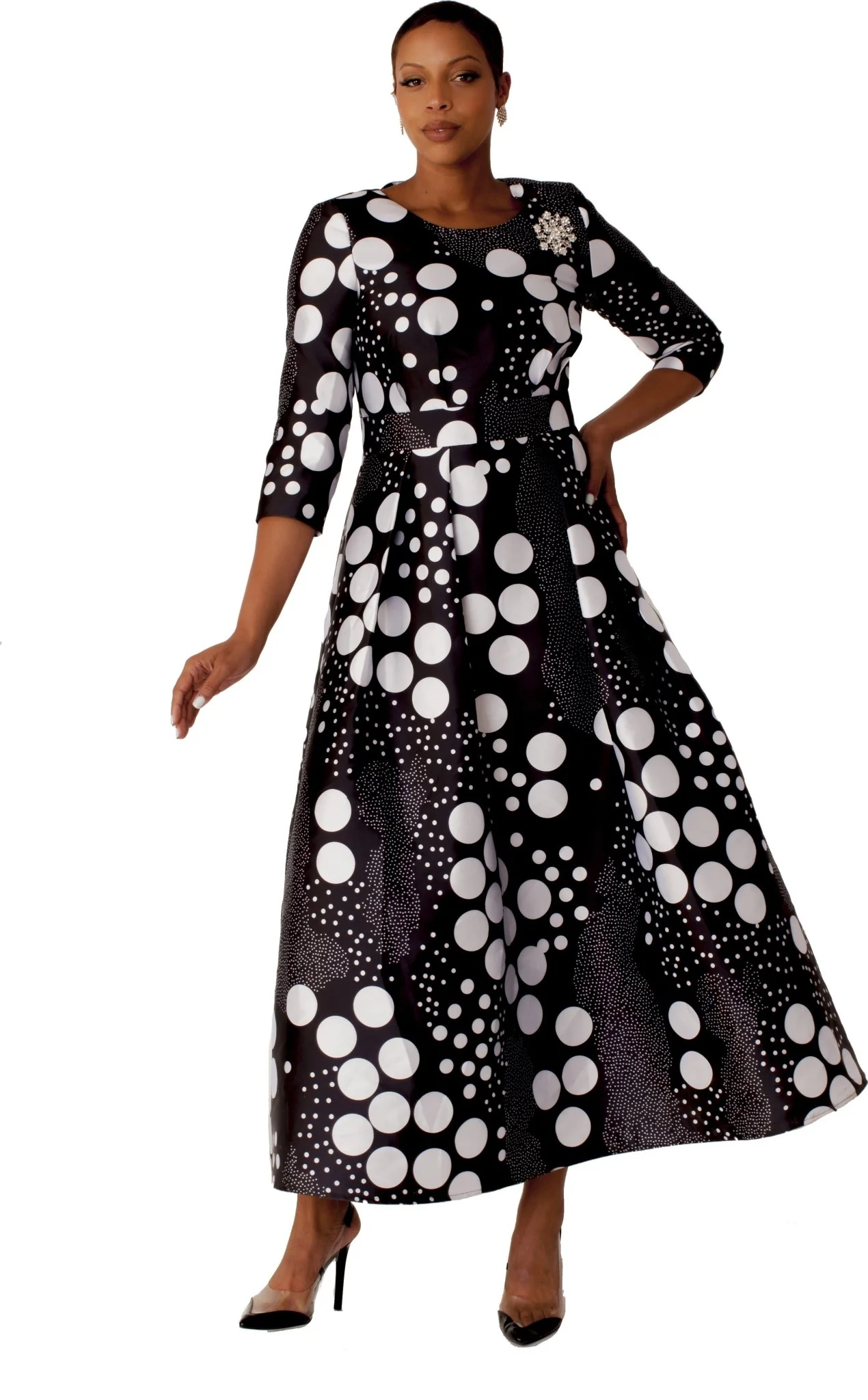 Plus Size Satin Dress with Rhinestone Brooch -4497W - Image 8