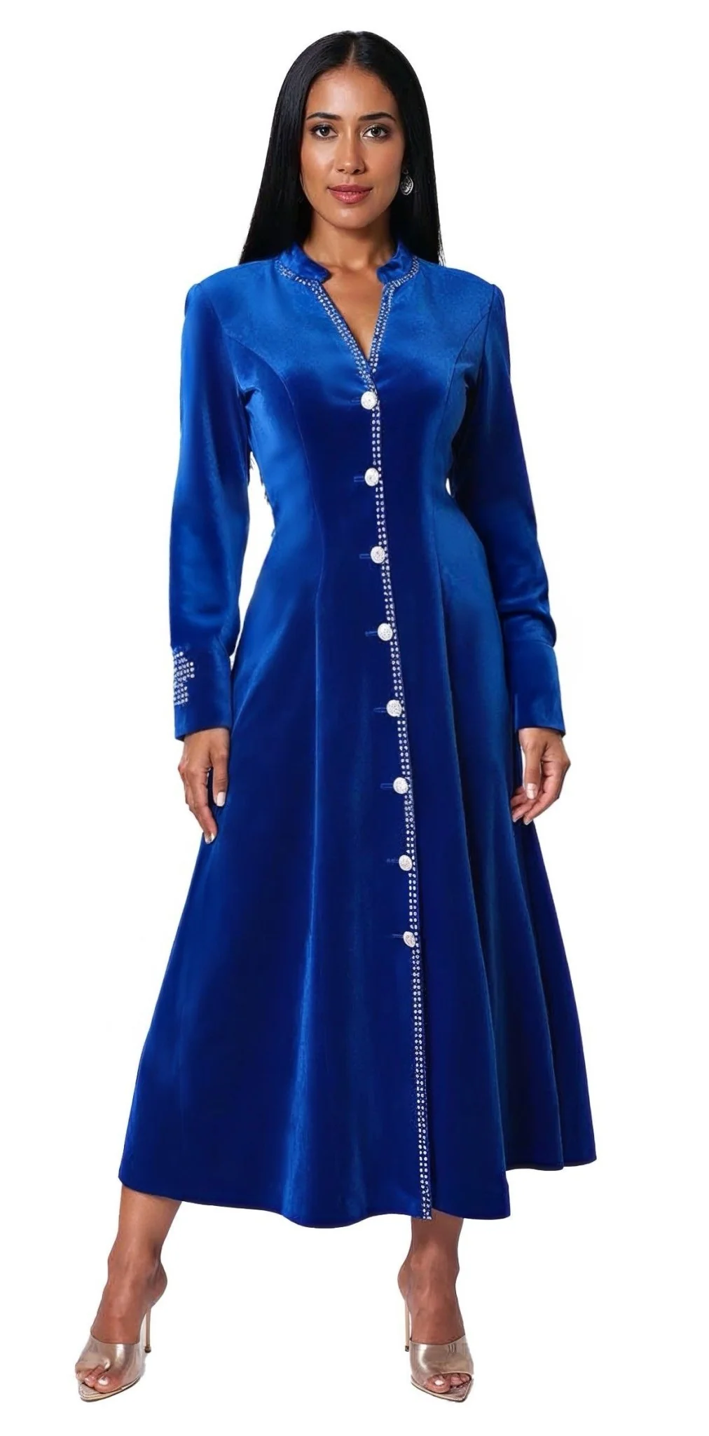 Plus Size Velvet Church Robe with Crystal Trim -41031W
