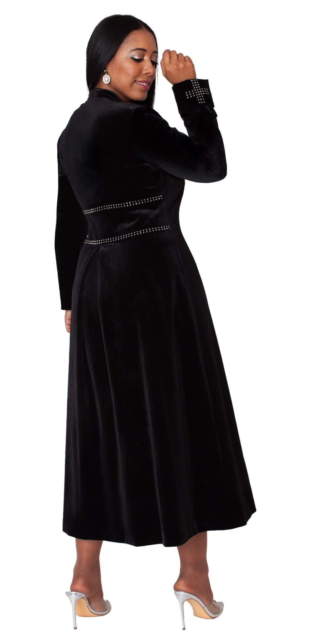 Plus Size Velvet Church Robe with Crystal Trim -41031W - Image 4