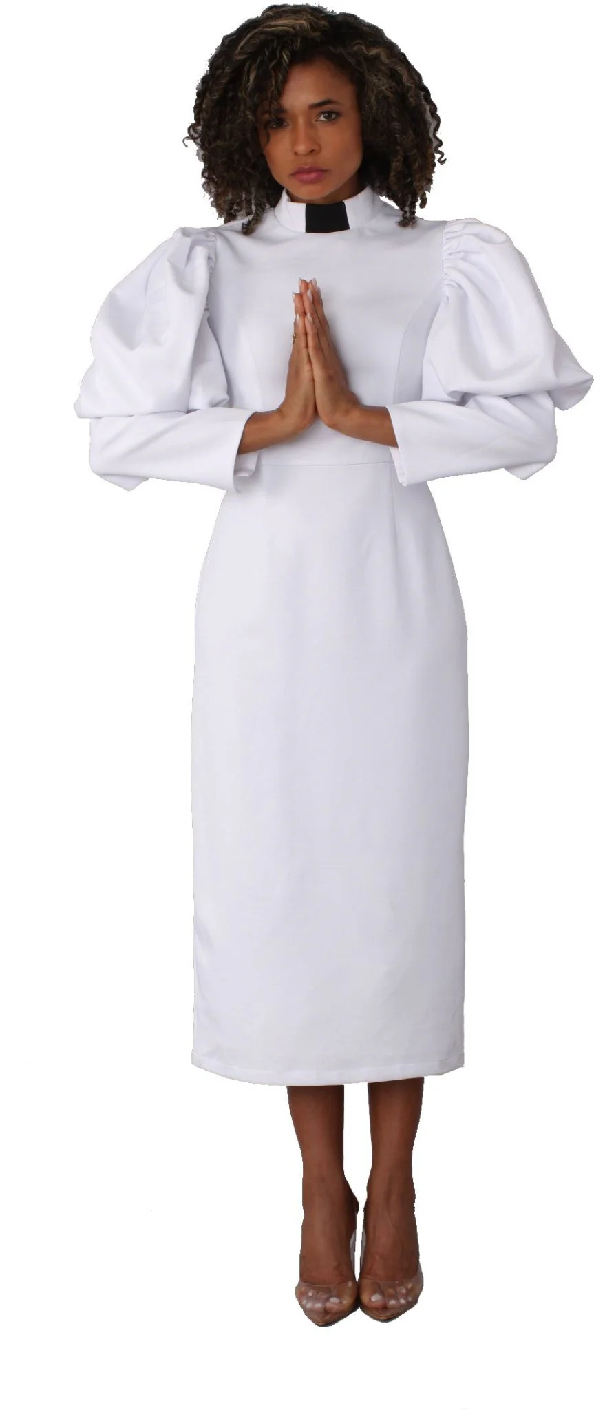Plus Size Women's Clergy Dress with Puff Sleeves and Classic Collar- 4813W - Image 2
