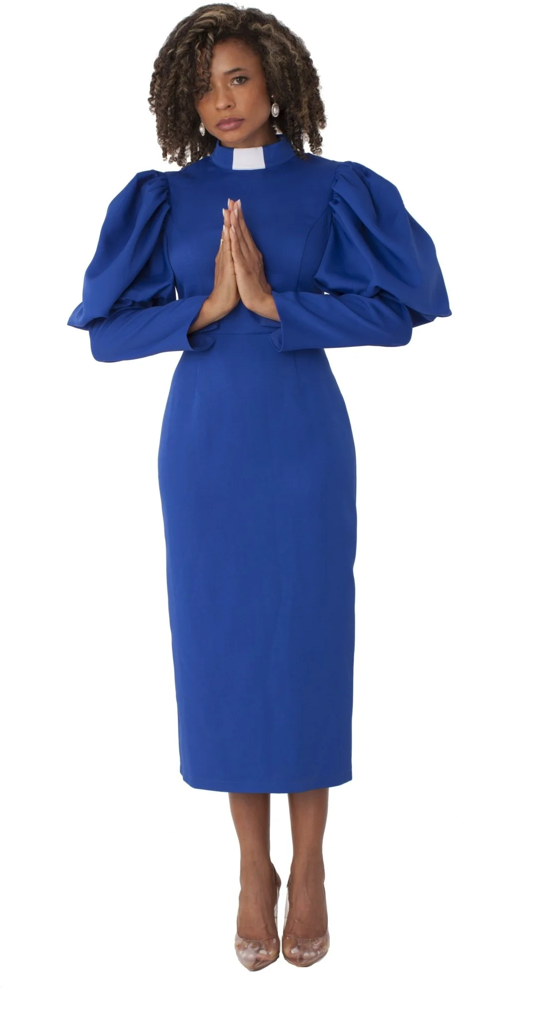 Plus Size Women's Clergy Dress with Puff Sleeves and Classic Collar- 4813W - Image 4