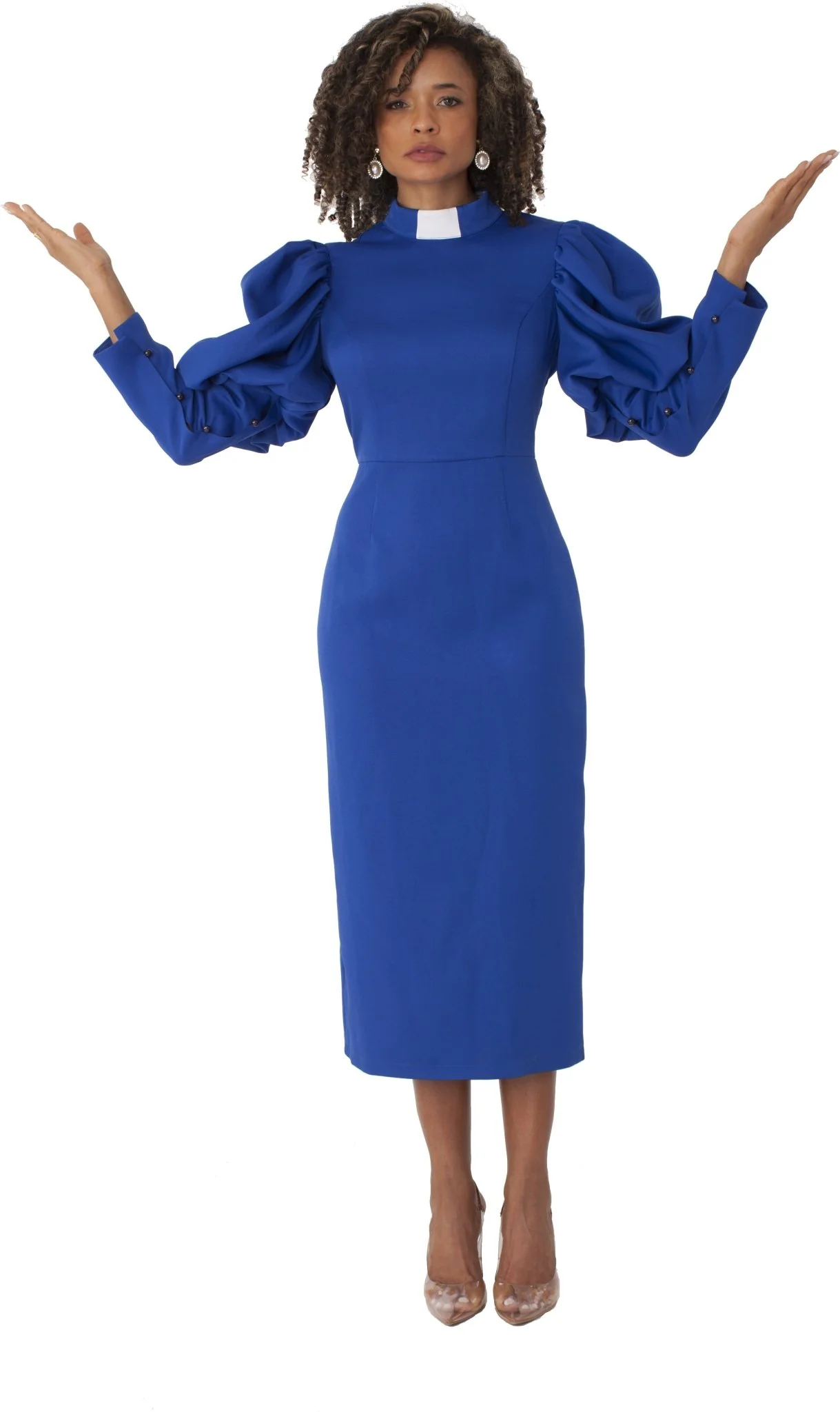 Plus Size Women's Clergy Dress with Puff Sleeves and Classic Collar- 4813W - Image 5