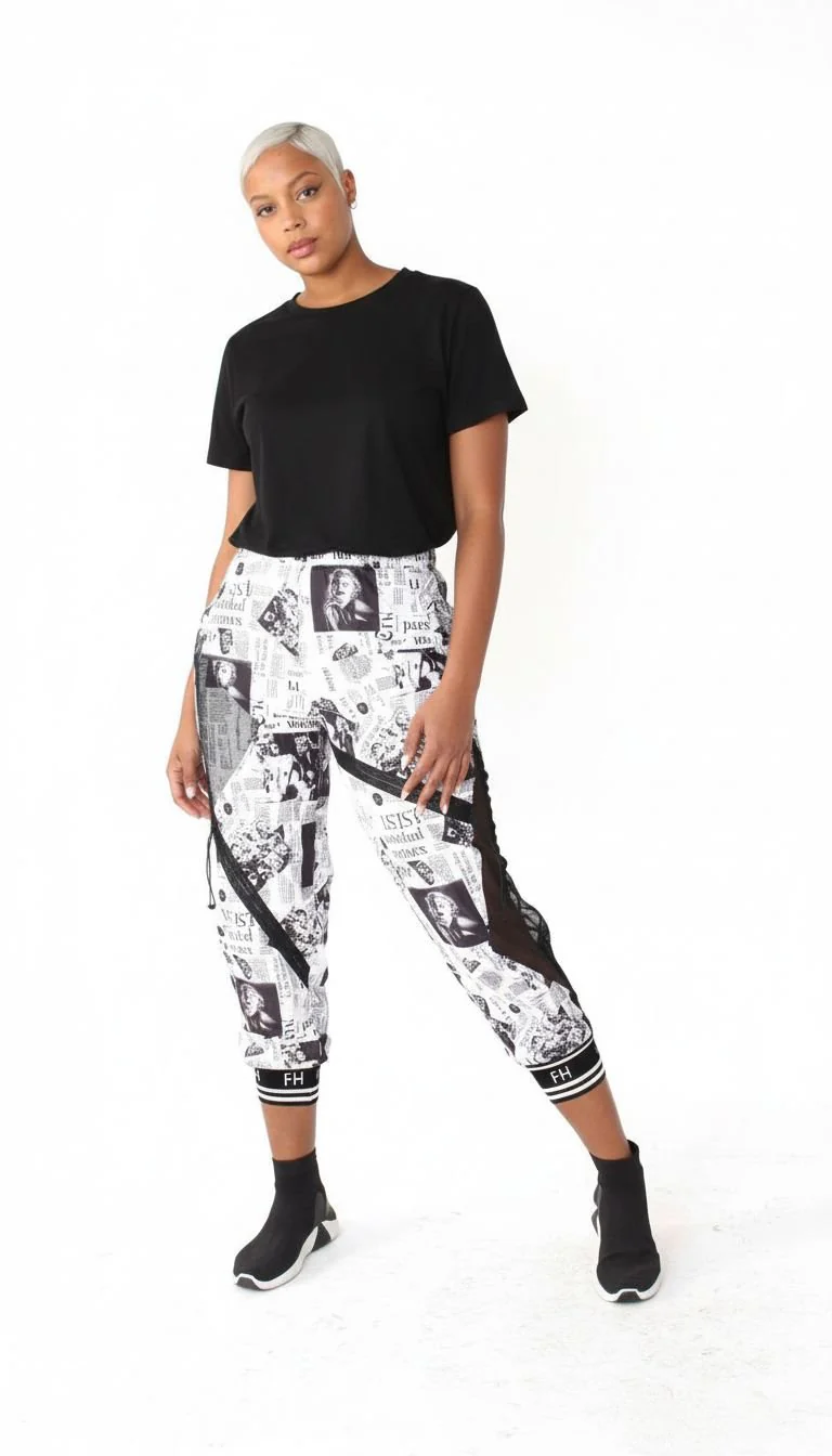 Printed Mesh Patchwork Joggers -81856 - Image 3