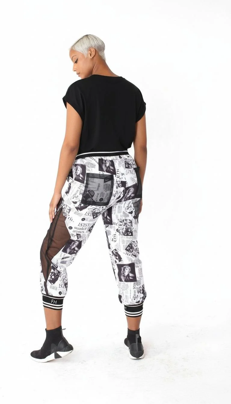 Printed Mesh Patchwork Joggers -81856 - Image 4