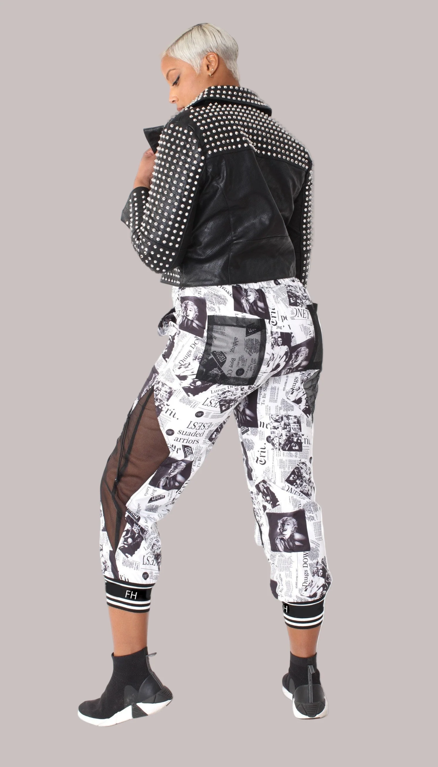 Printed Mesh Patchwork Joggers -81856 - Image 6