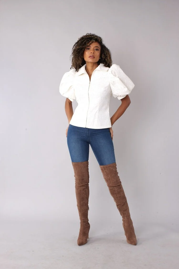 Puff Sleeve Faux Leather Jacket – Style 82014 - Image 3