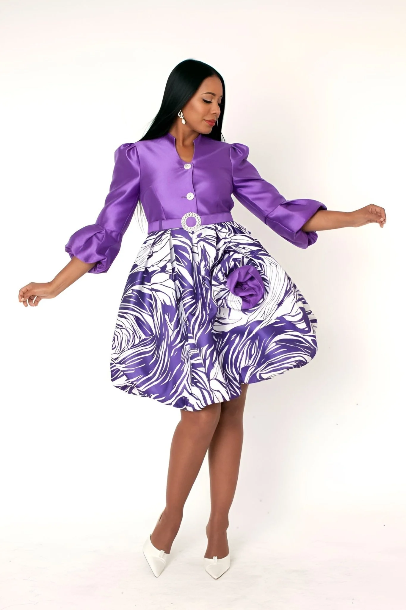Puff Sleeve Fit & Flare Occasion Dress - 9845 - Image 3