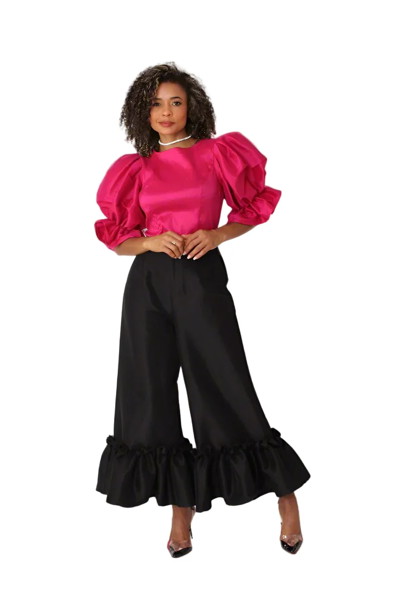 Puff Sleeve Satin Blouse -82211