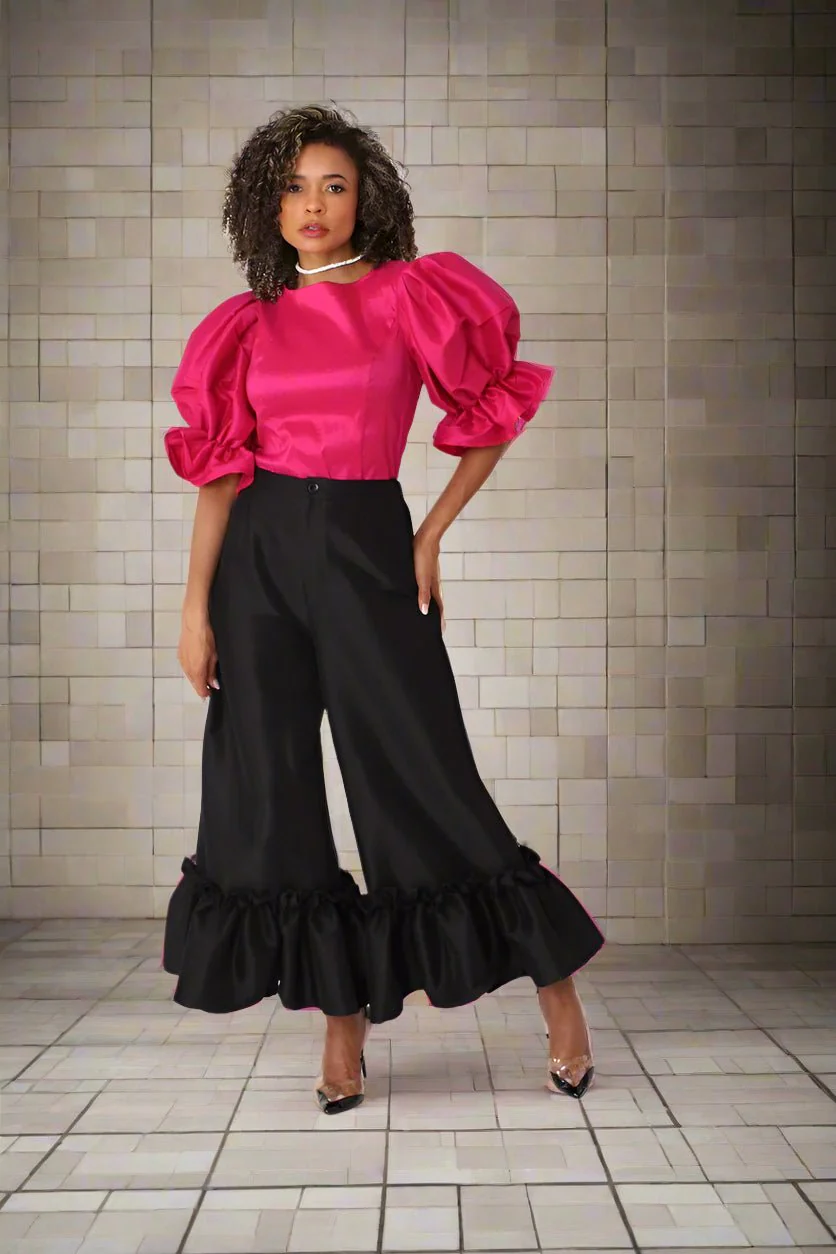 Puff Sleeve Satin Blouse -82211 - Image 2