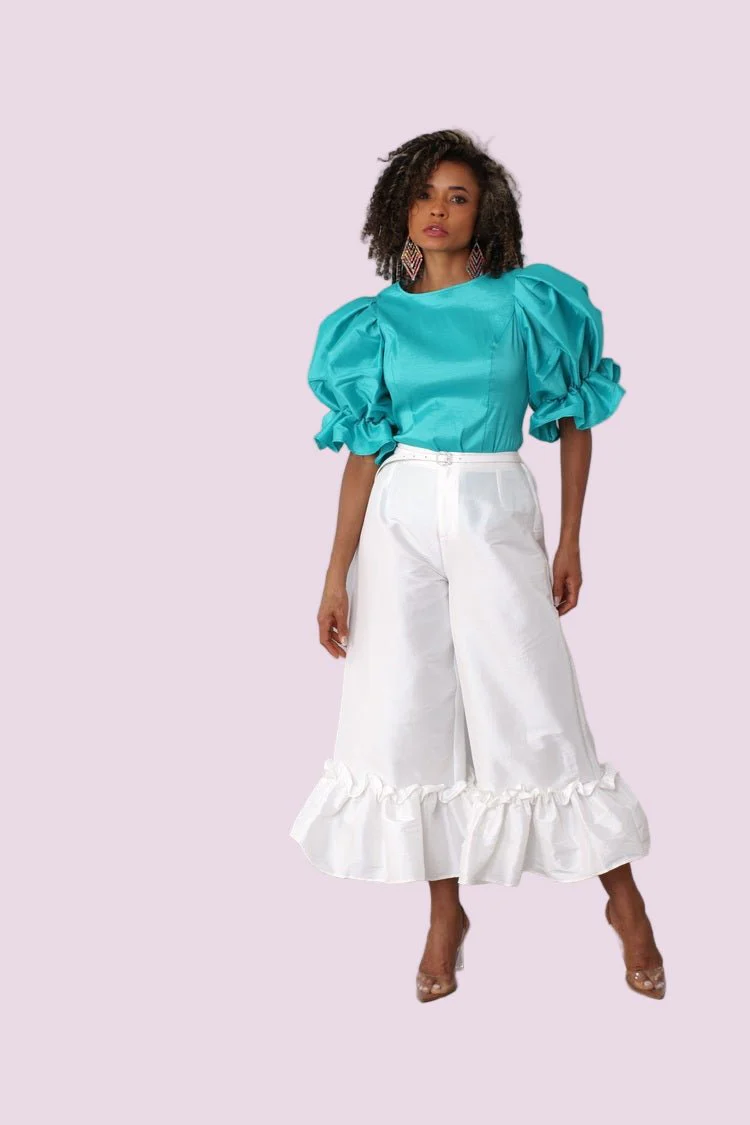 Puff Sleeve Satin Blouse -82211 - Image 6