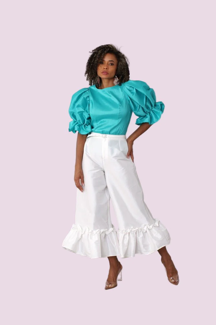 Puff Sleeve Satin Blouse -82211 - Image 8