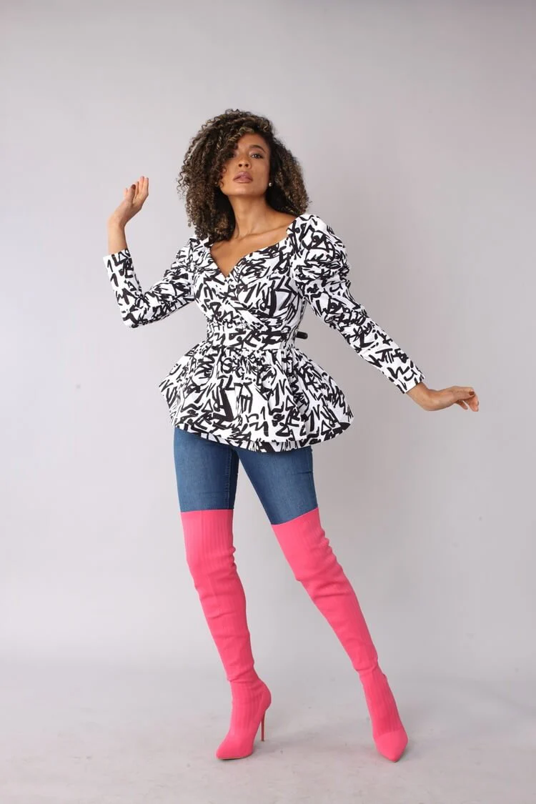 Puff Sleeve Wrap Peplum Top – Style 82028 - Image 2