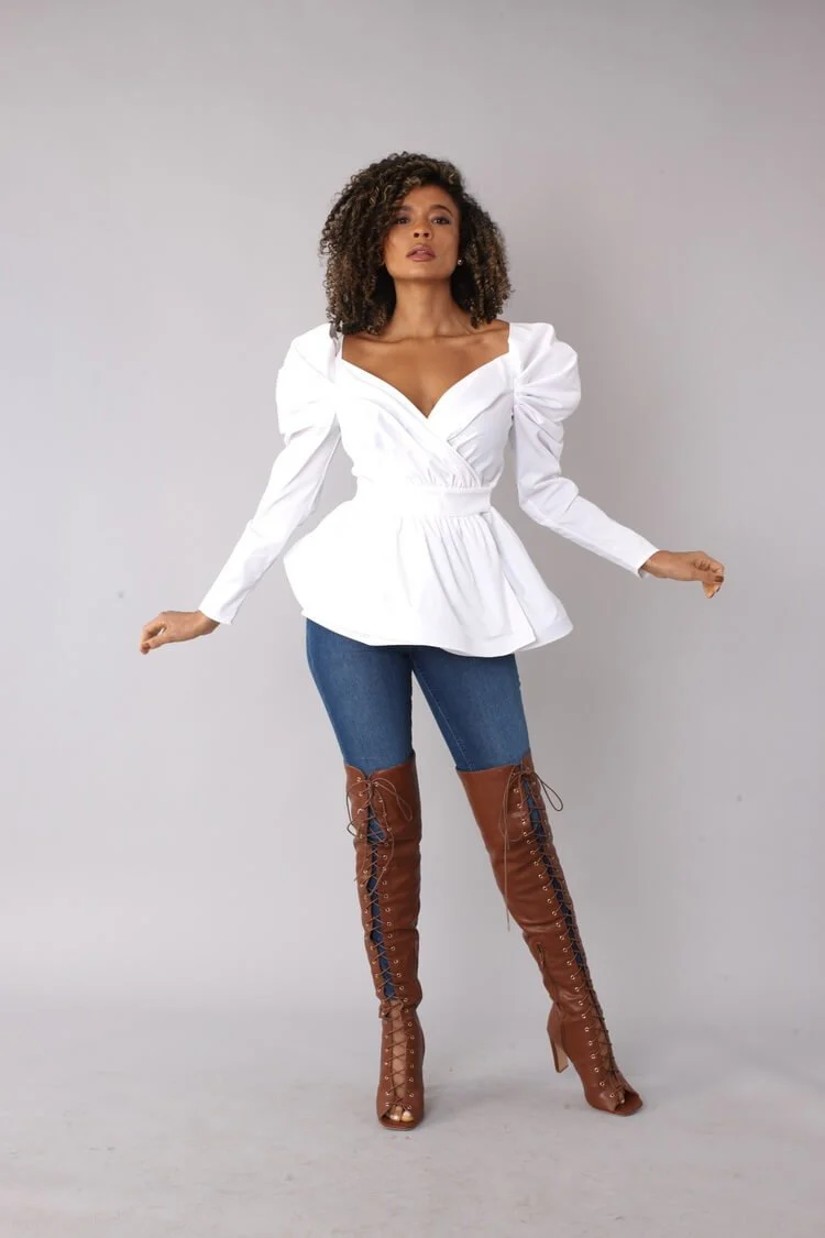 Puff Sleeve Wrap Peplum Top – Style 82028 - Image 4