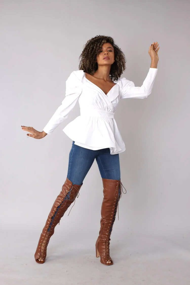 Puff Sleeve Wrap Peplum Top – Style 82028 - Image 5