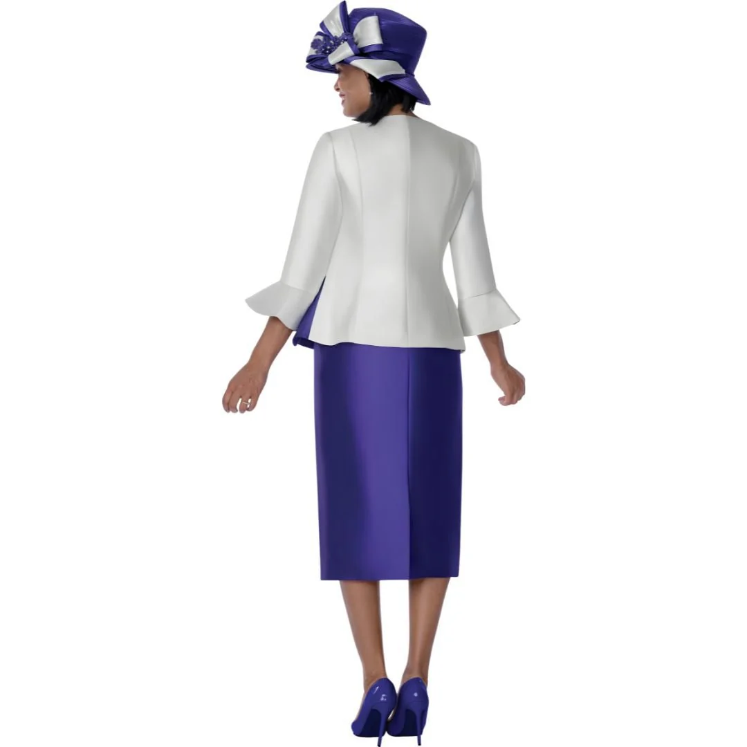 Purple & Ivory Floral Applique Peplum Church Suit - Image 2