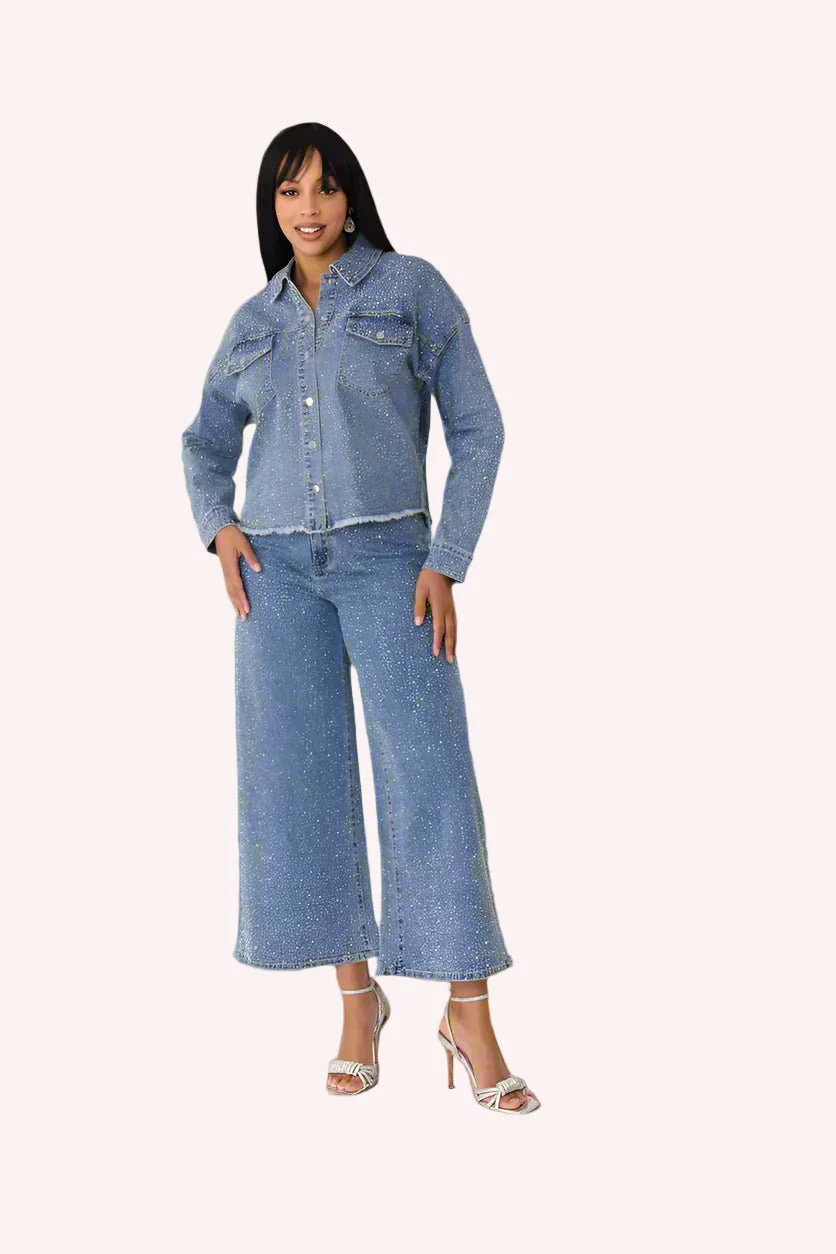 Rhinestone Denim Culottes - 82396 - Image 2