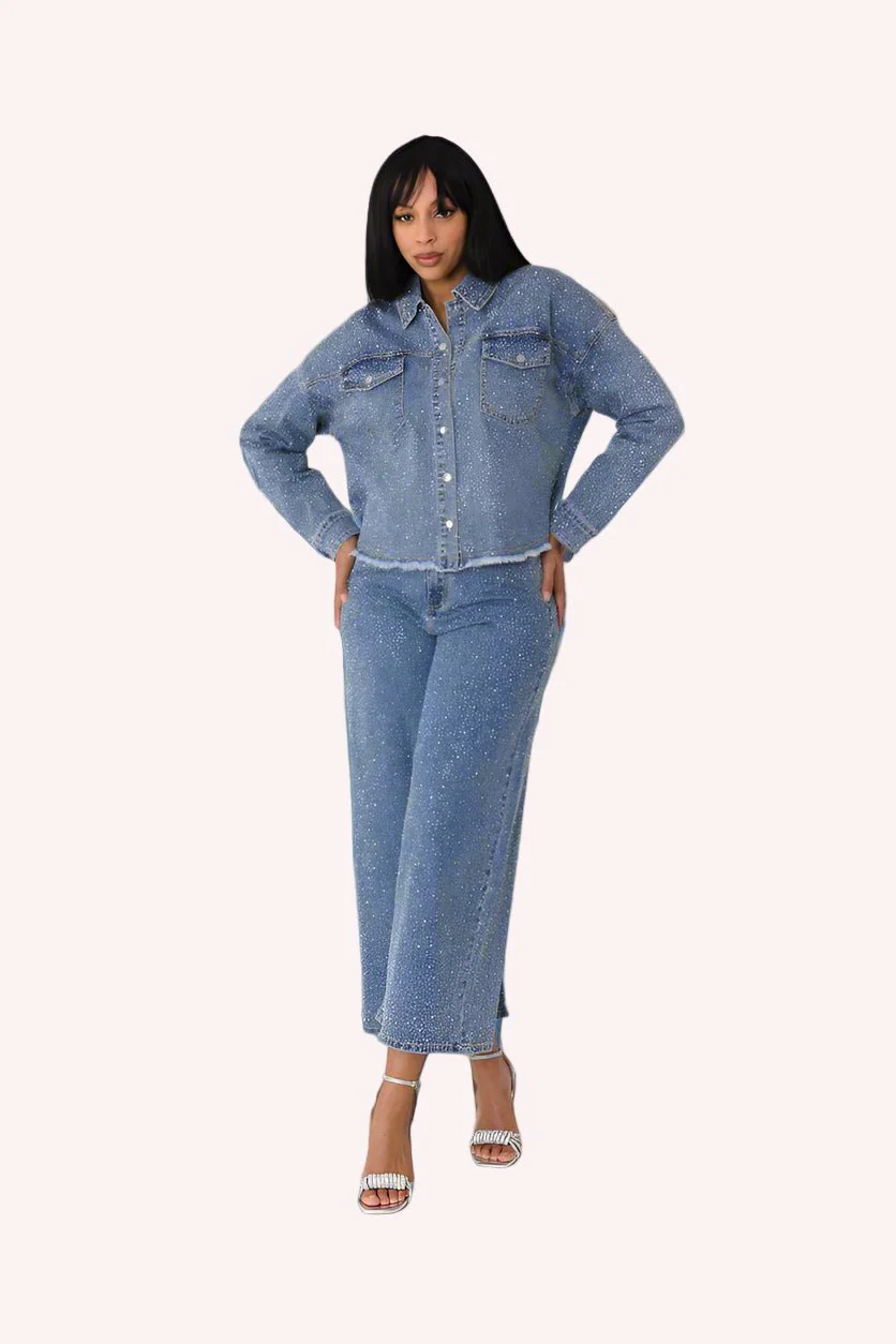 Rhinestone Denim Culottes - 82396 - Image 4