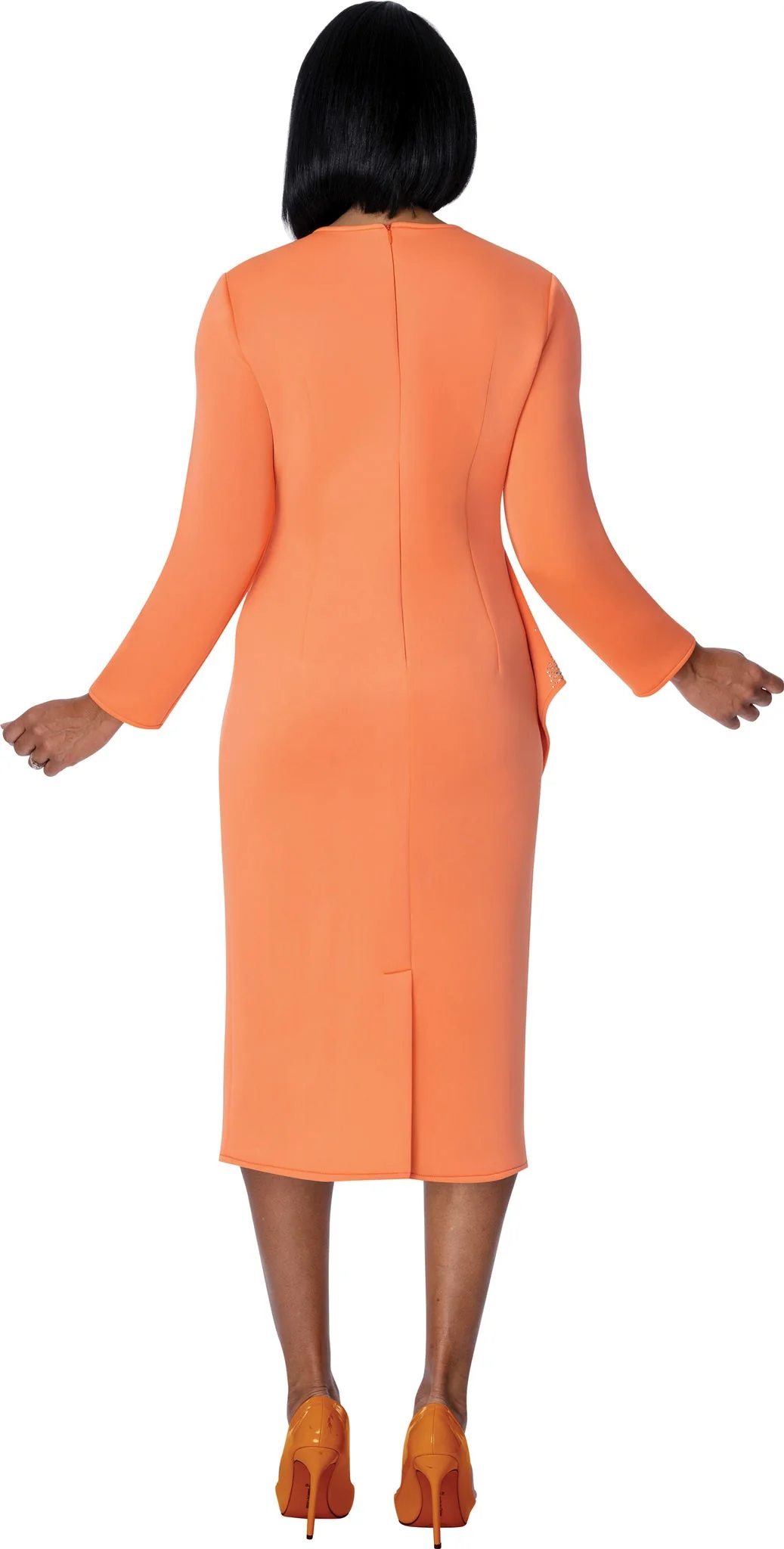Rhinestone Embellished Asymmetrical Ruffle Sheath Dress in Sunset Orange SL600831 - Image 2