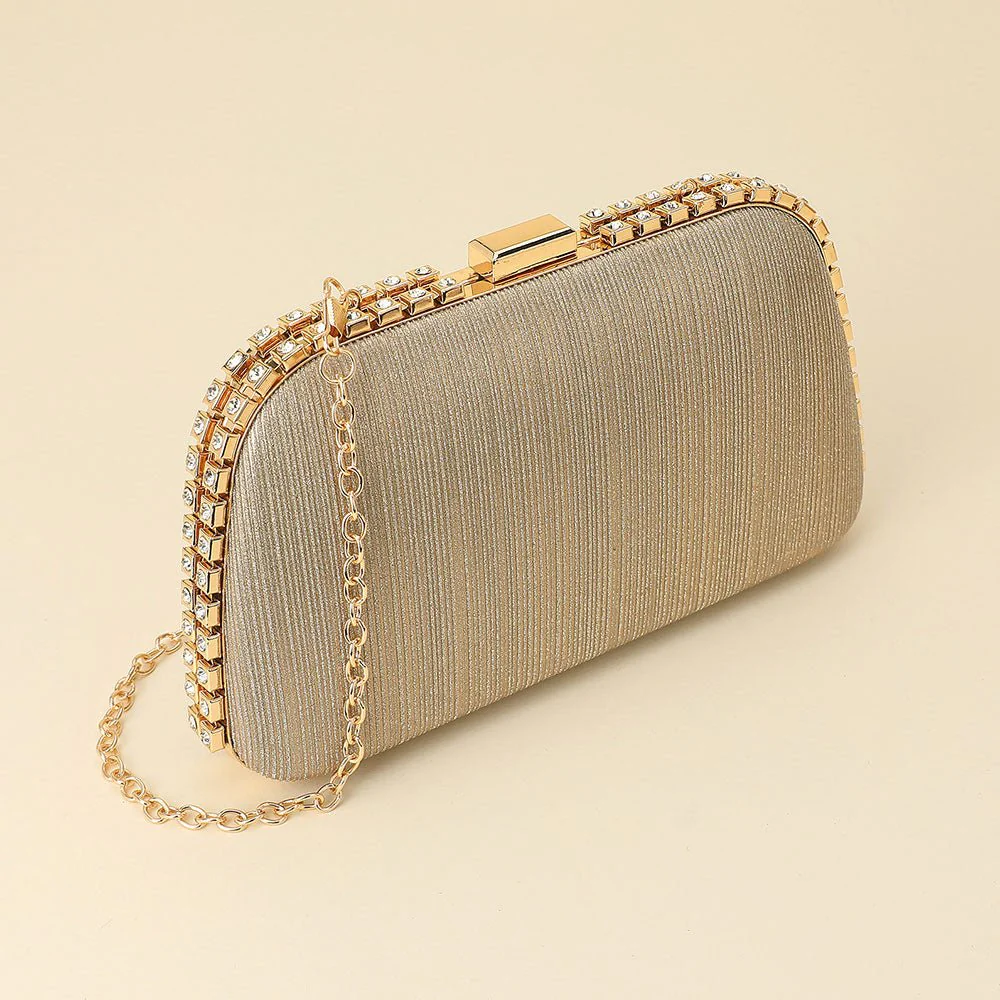 Rhinestone Trim Around Sparkle Crossbody Evening Clutch Bag - Image 6