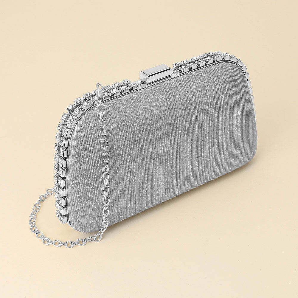 Rhinestone Trim Around Sparkle Crossbody Evening Clutch Bag - Image 7