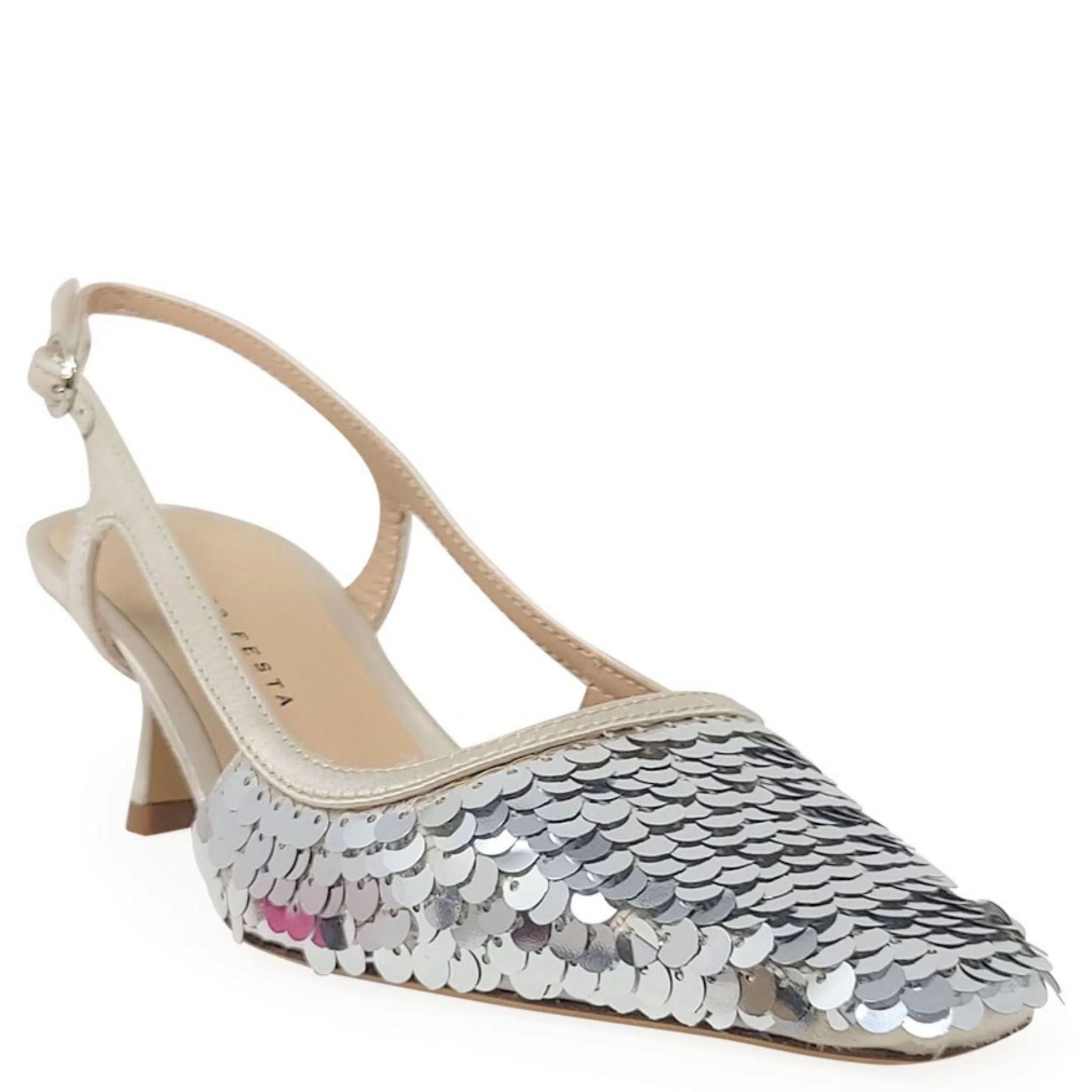 Roberto Festa Silver Sequence Snip Slingback Heel - Image 2
