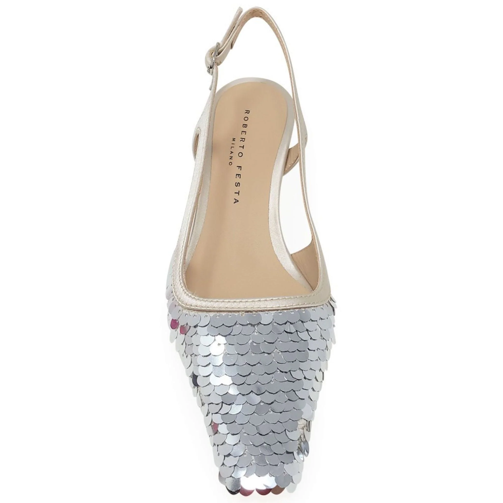 Roberto Festa Silver Sequence Snip Slingback Heel - Image 4