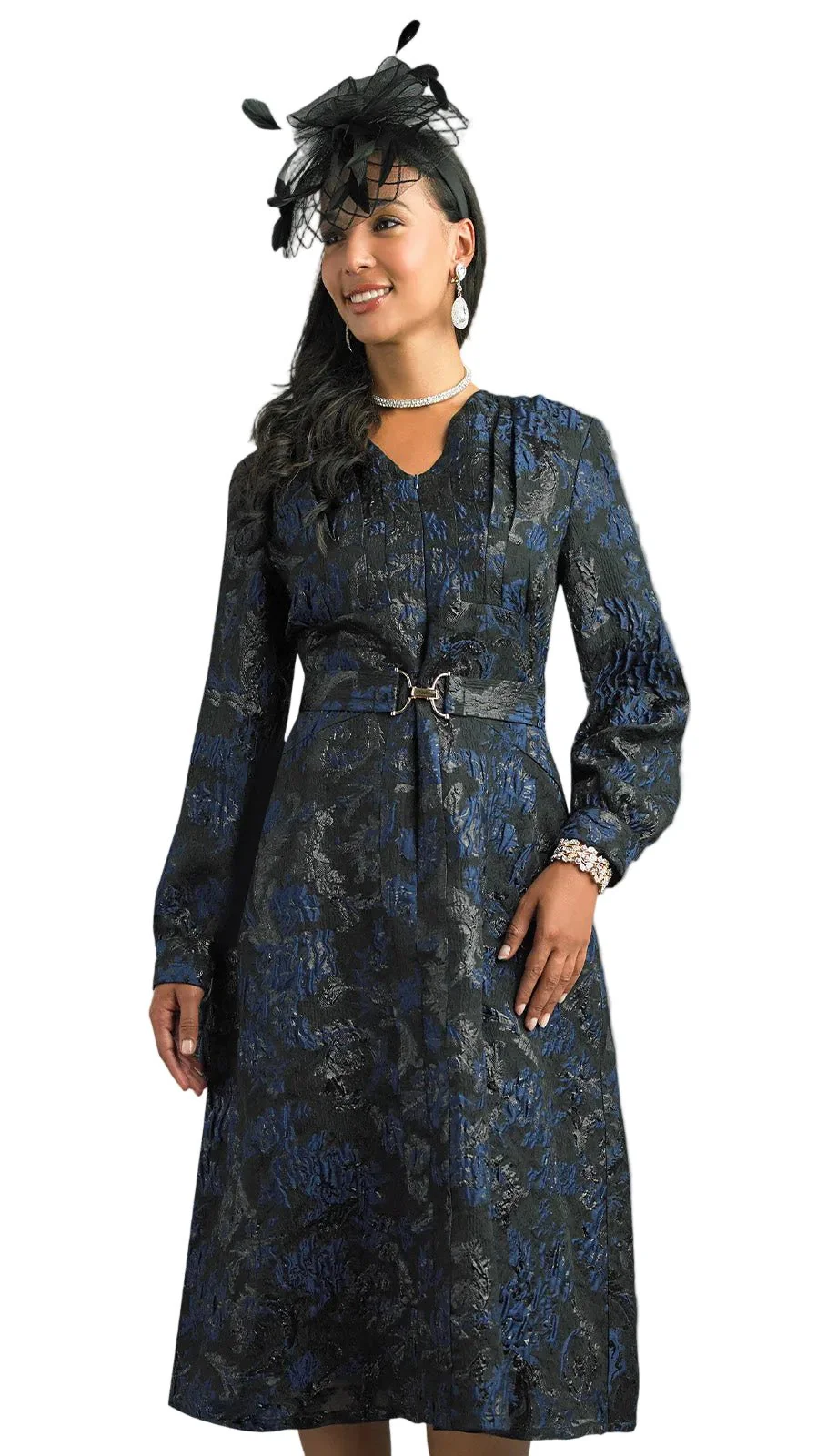 Royal Brocade Long-Sleeve Midi Dress by Lily & Taylor - Image 2