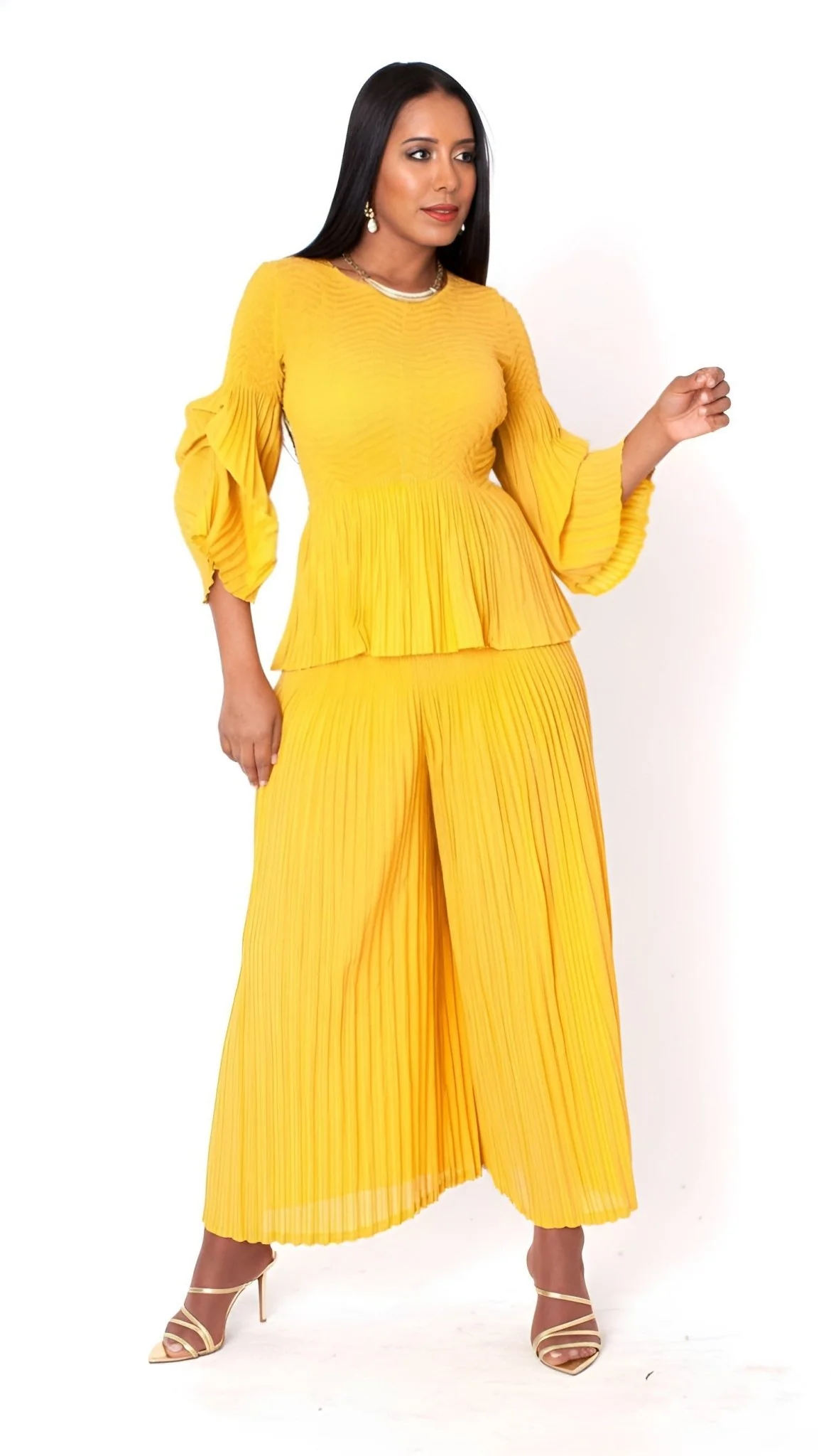 Ruched Sleeve Pleated Pantset - 82909 - Image 3