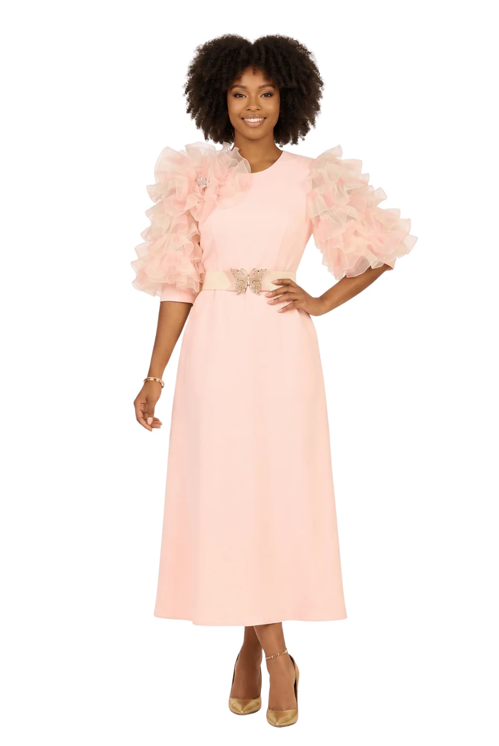 Ruffle Puff Slv Maxi Dress w/ Butterfly Belt-Plus