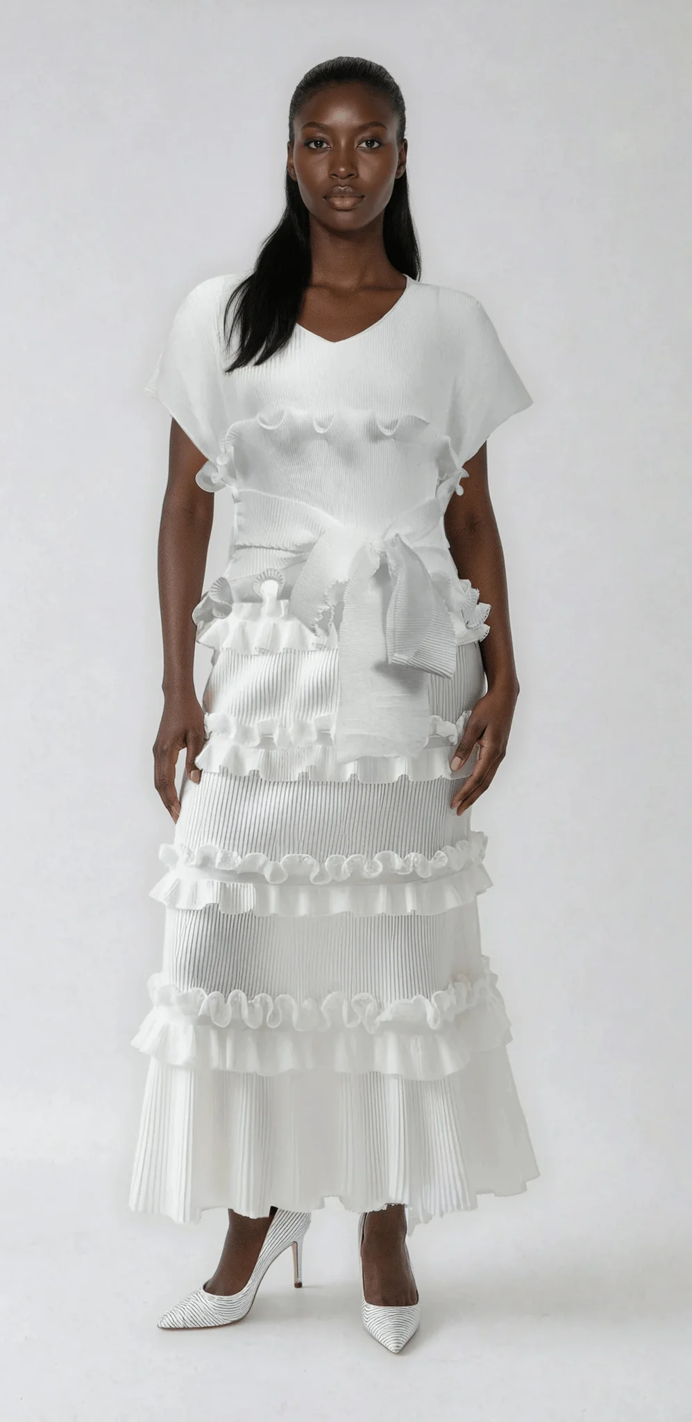 Ruffled Pleated Maxi Dress with Waist Tie - 82948 - Image 2