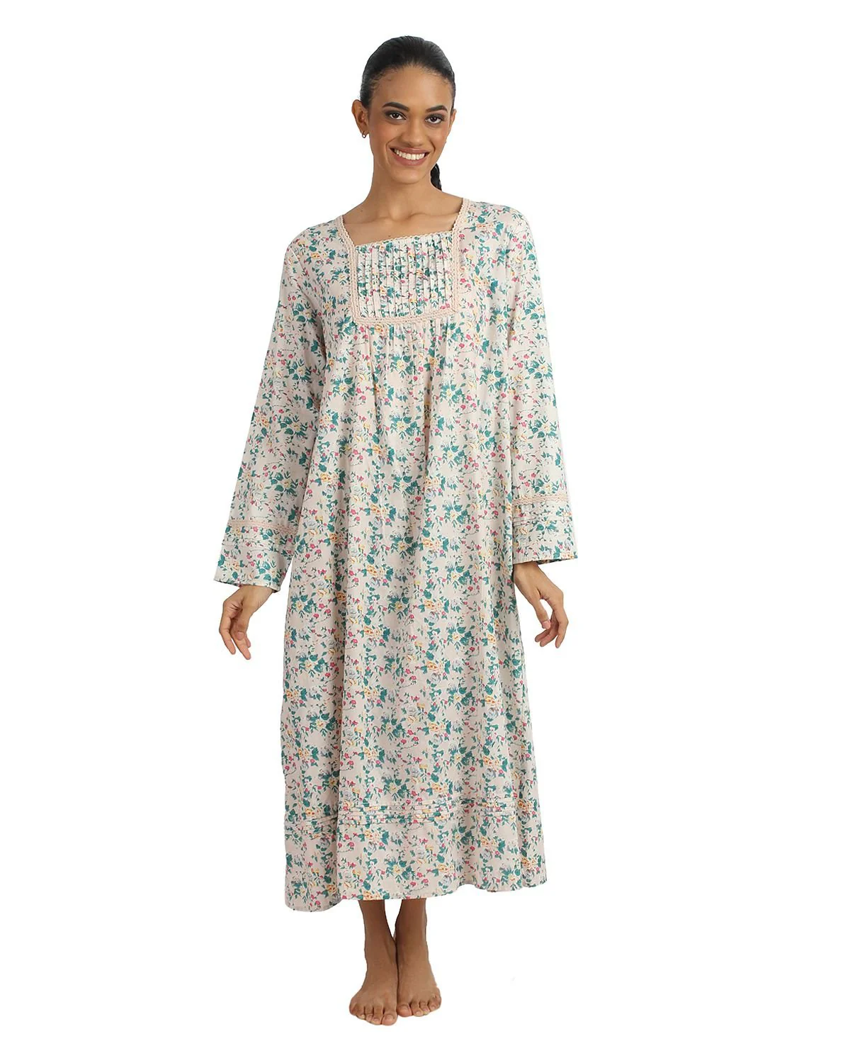 Field of Flower Pintucked long sleeve Nightgown by Sante