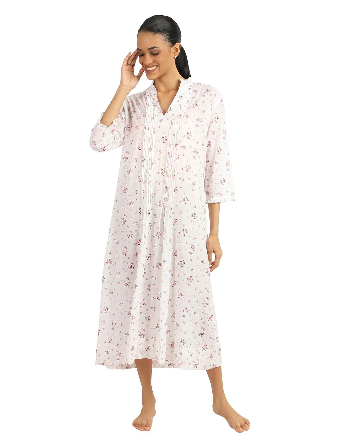 Pintucks and Petals Cotton Nightgown by Sante