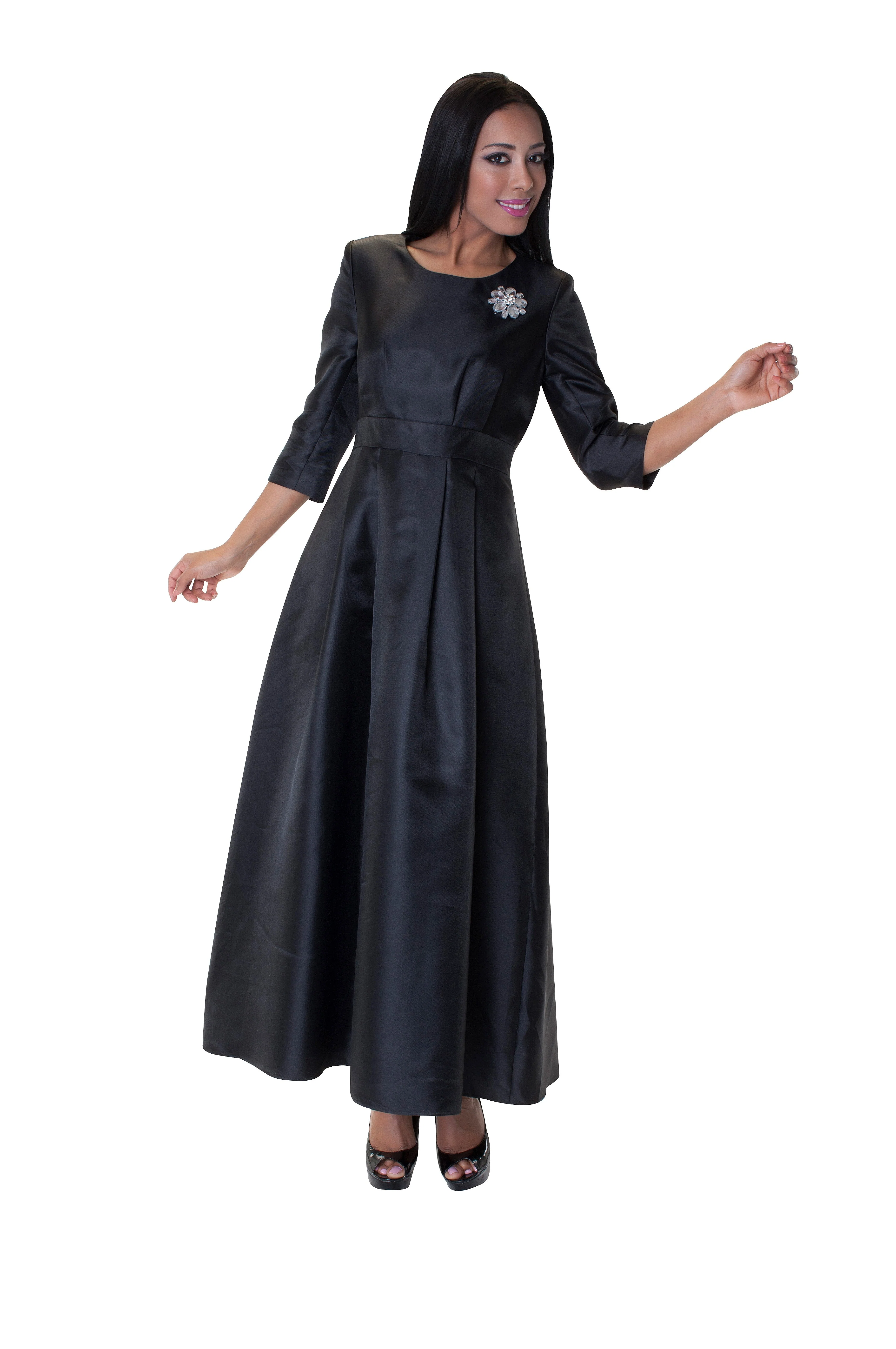 Satin Dress with Rhinestone Brooch -4497 - Image 13