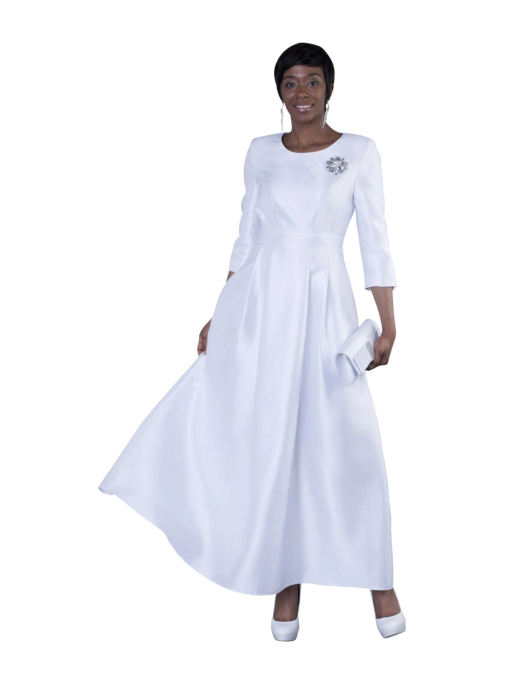 Satin Dress with Rhinestone Brooch -4497 - Image 15