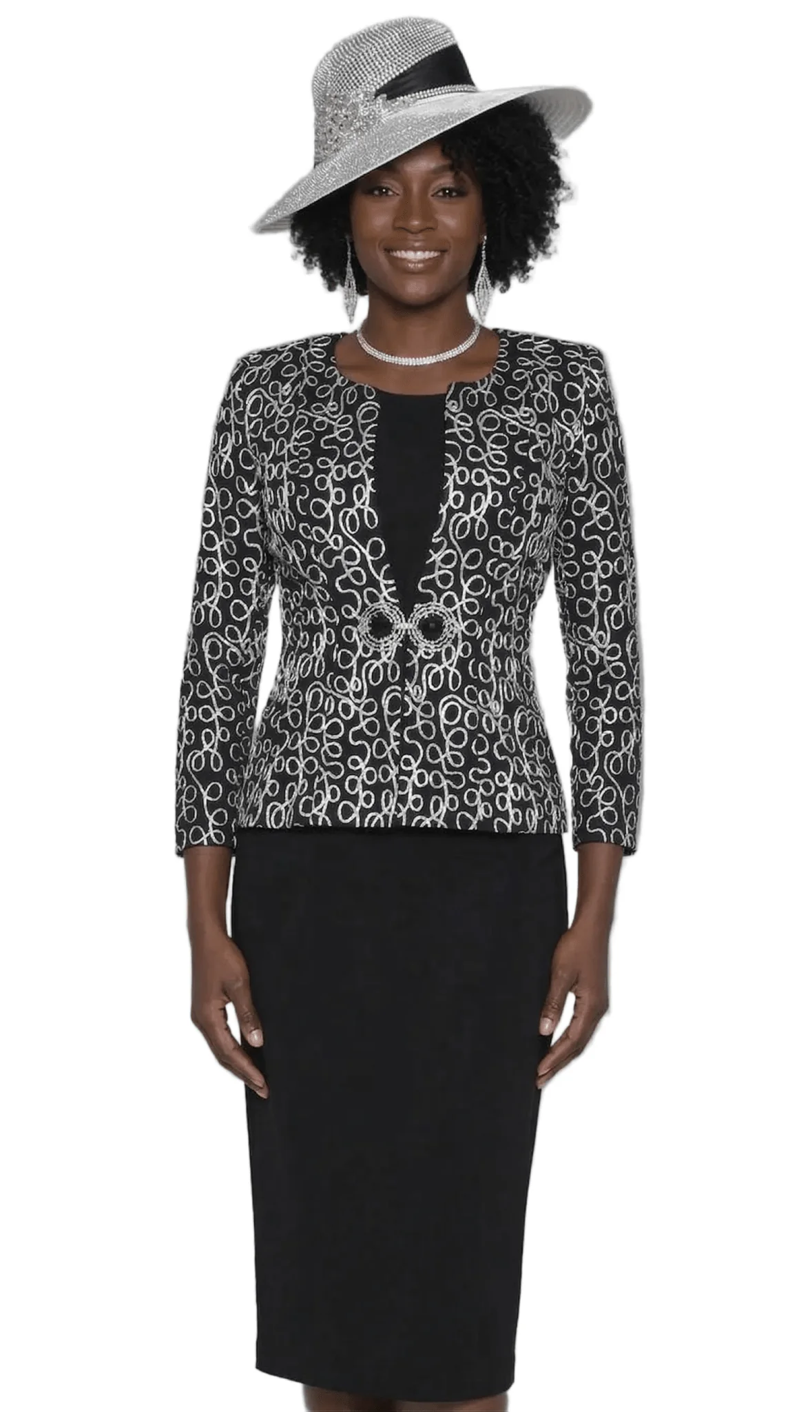 Scroll-Embroidered Jacket & Sheath Set by Lily & Taylor