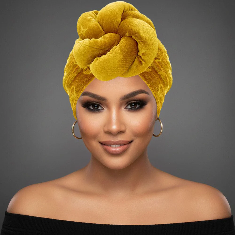 Sculpted Floral Knot Accent Turban Hair Wrap - Image 2