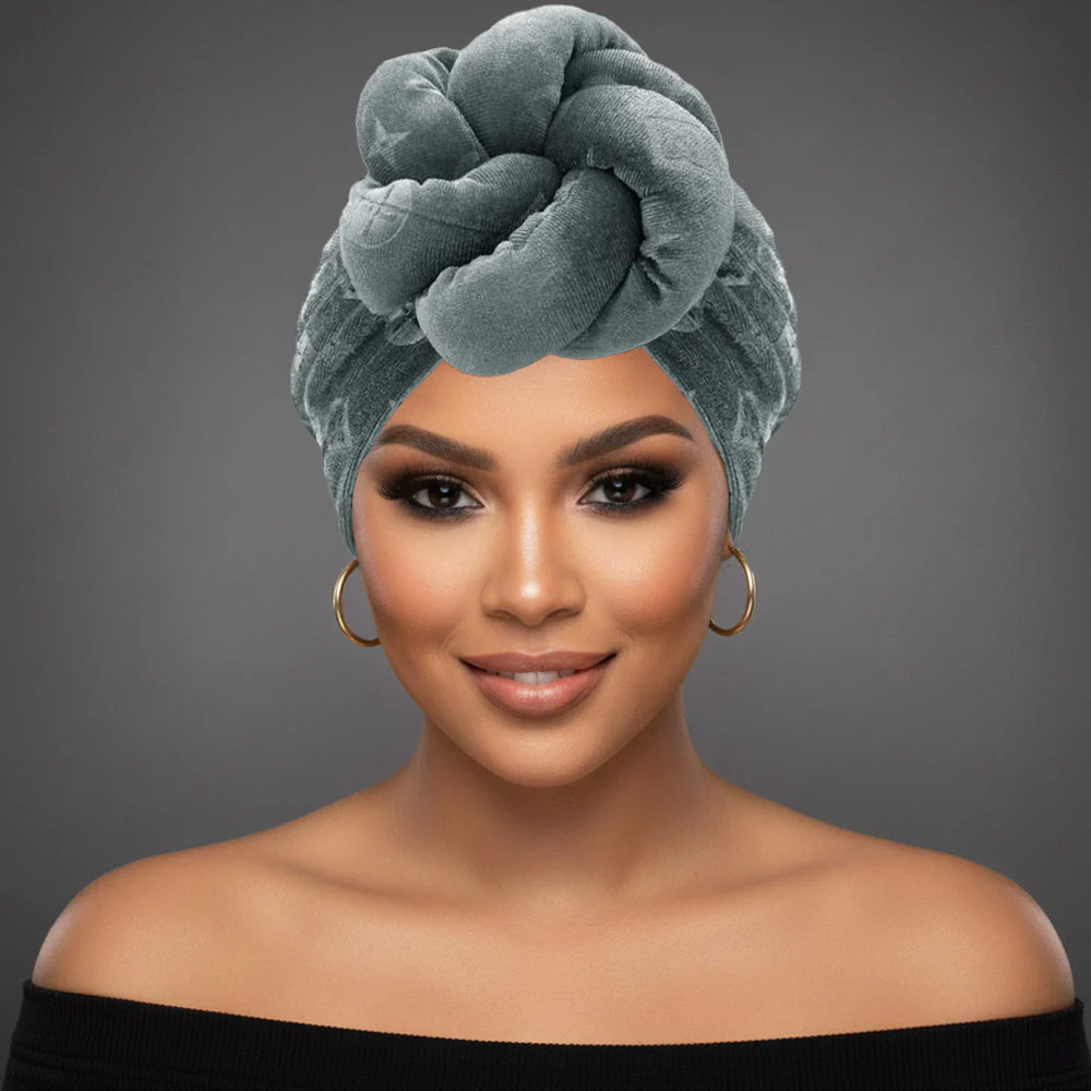 Sculpted Floral Knot Accent Turban Hair Wrap - Image 3