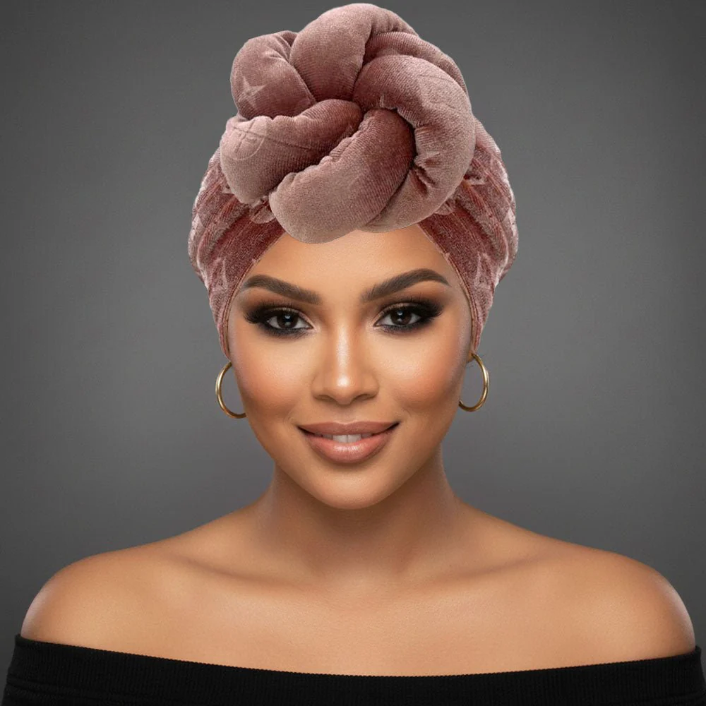 Sculpted Floral Knot Accent Turban Hair Wrap - Image 4