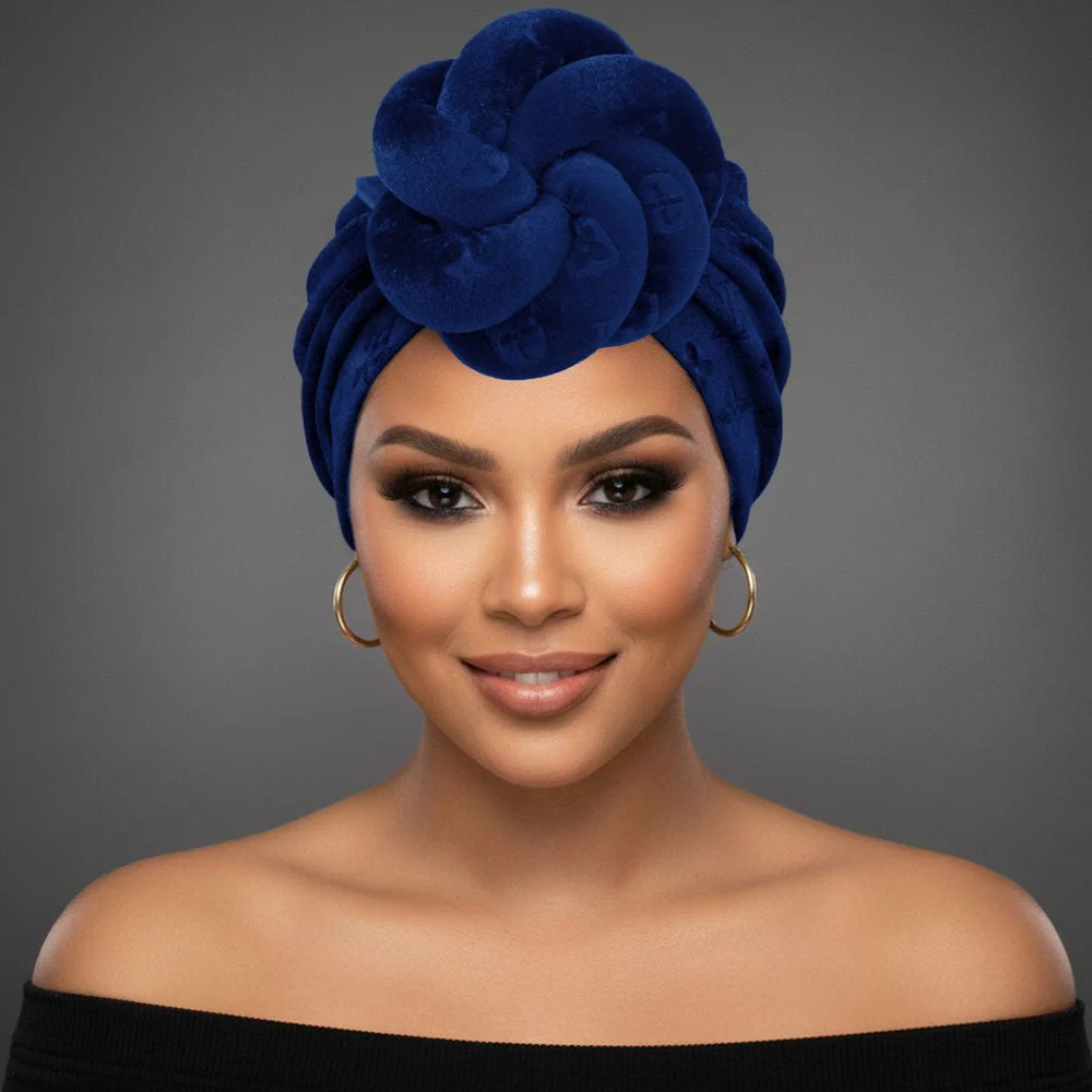 Sculpted Floral Knot Accent Turban Hair Wrap - Image 5