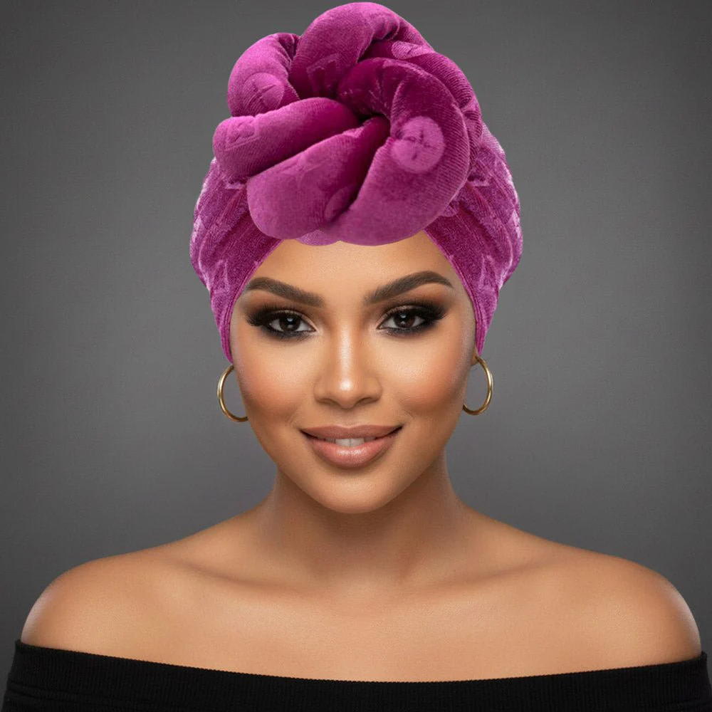 Sculpted Floral Knot Accent Turban Hair Wrap - Image 6