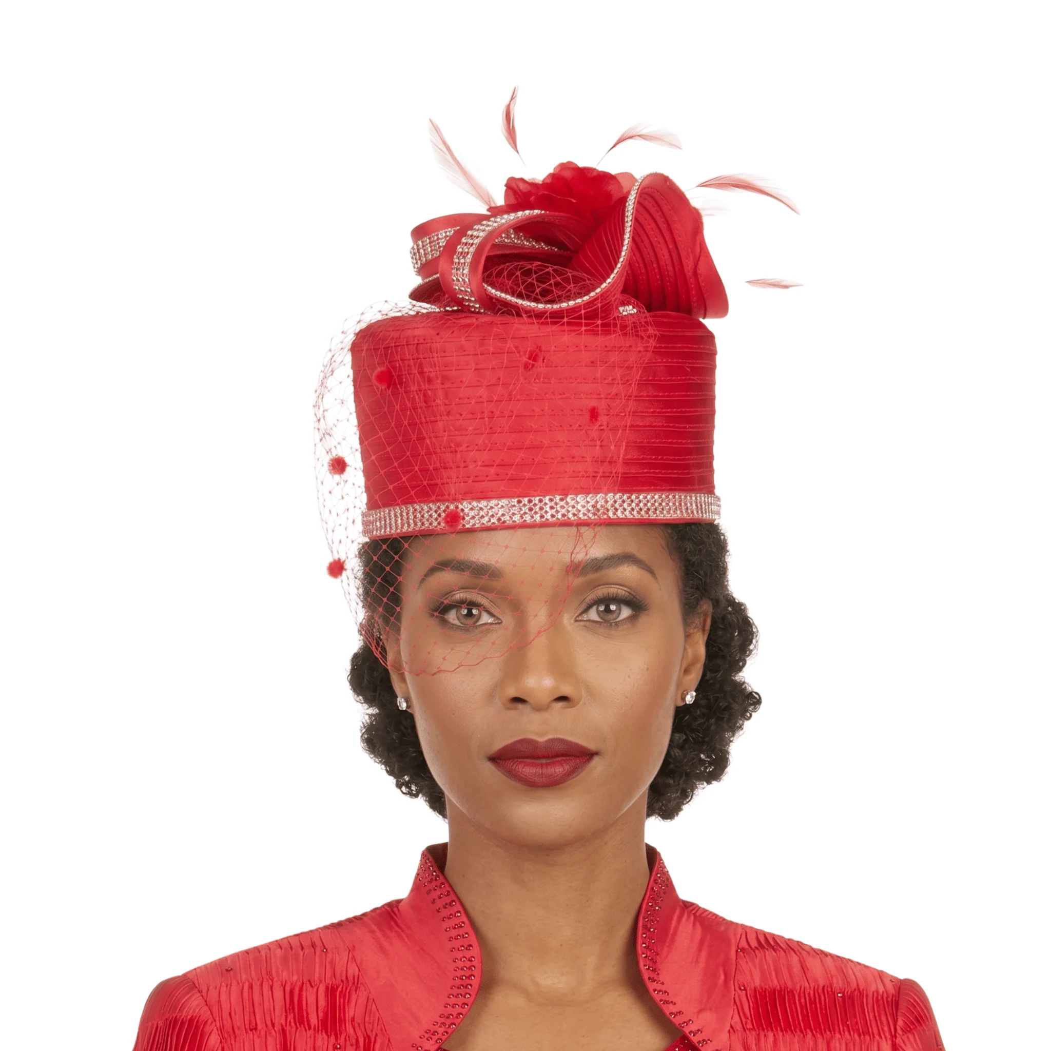 Sculpted Pillbox Hat with Veil & Feather Detail - Image 2