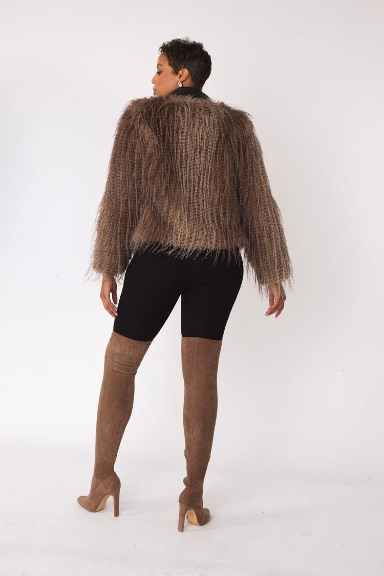 Shaggy Faux Fur Bomber Jacket - 82651 - Image 4