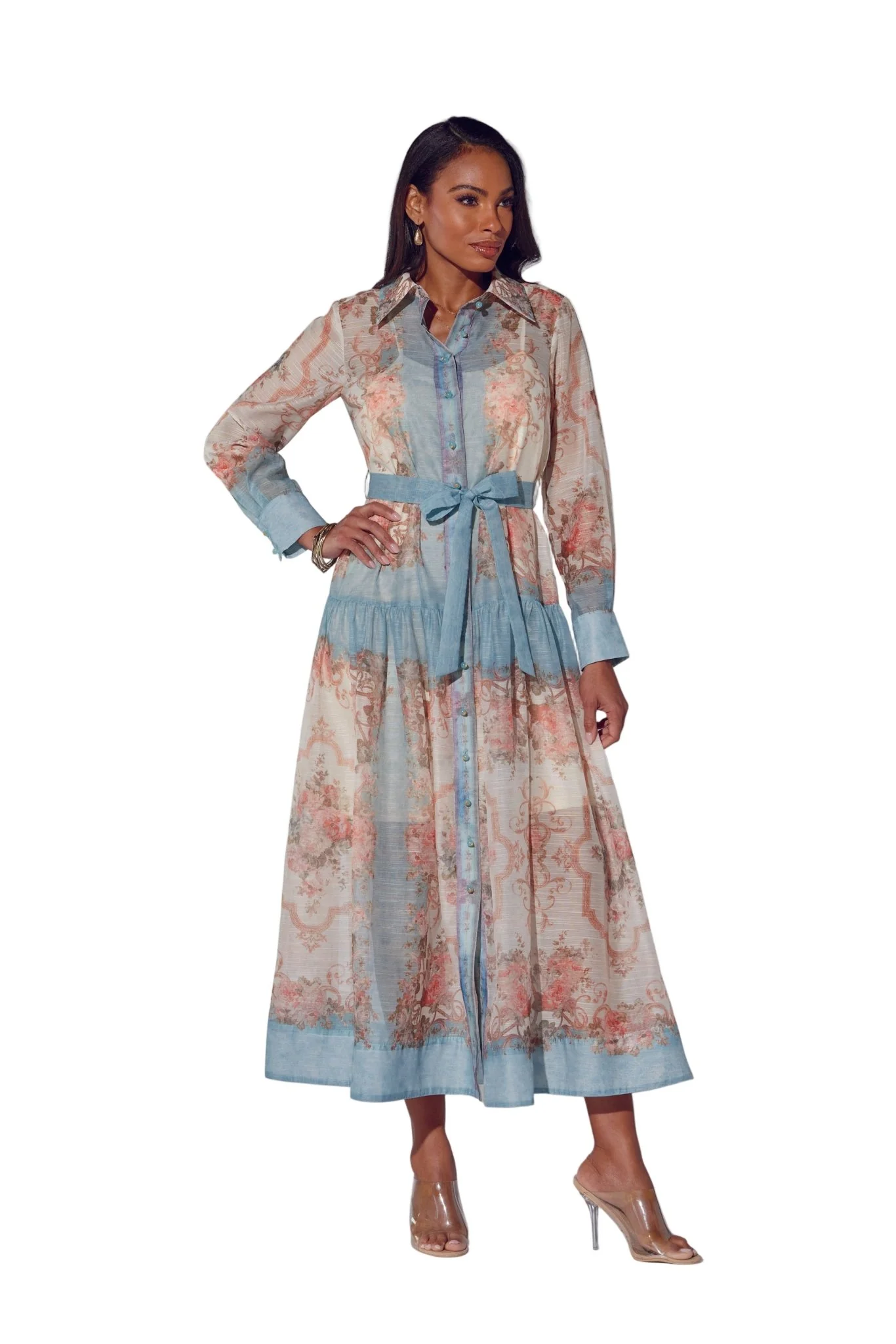 Sheerly Floral Pink Shirtdress by Studio EY