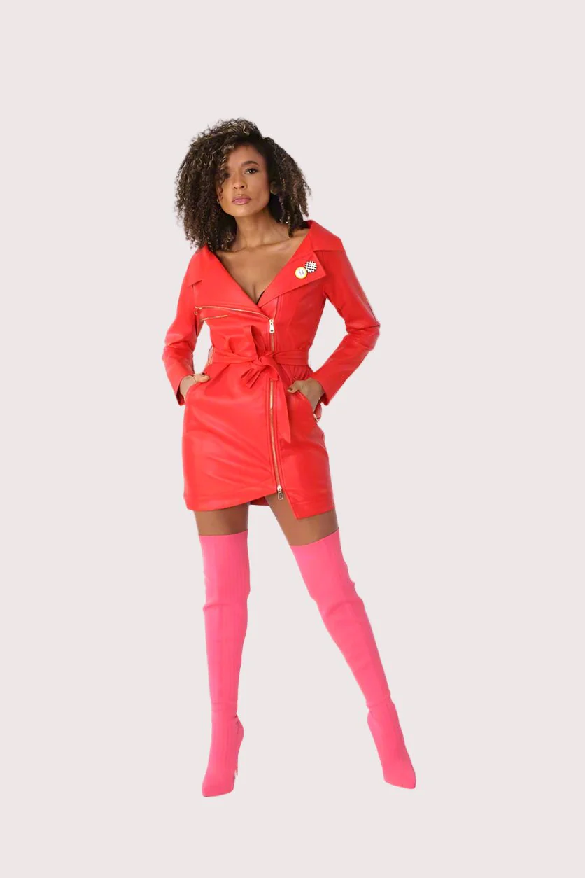 Sleek Leather Zip-Up Dress - 81857 - Image 2